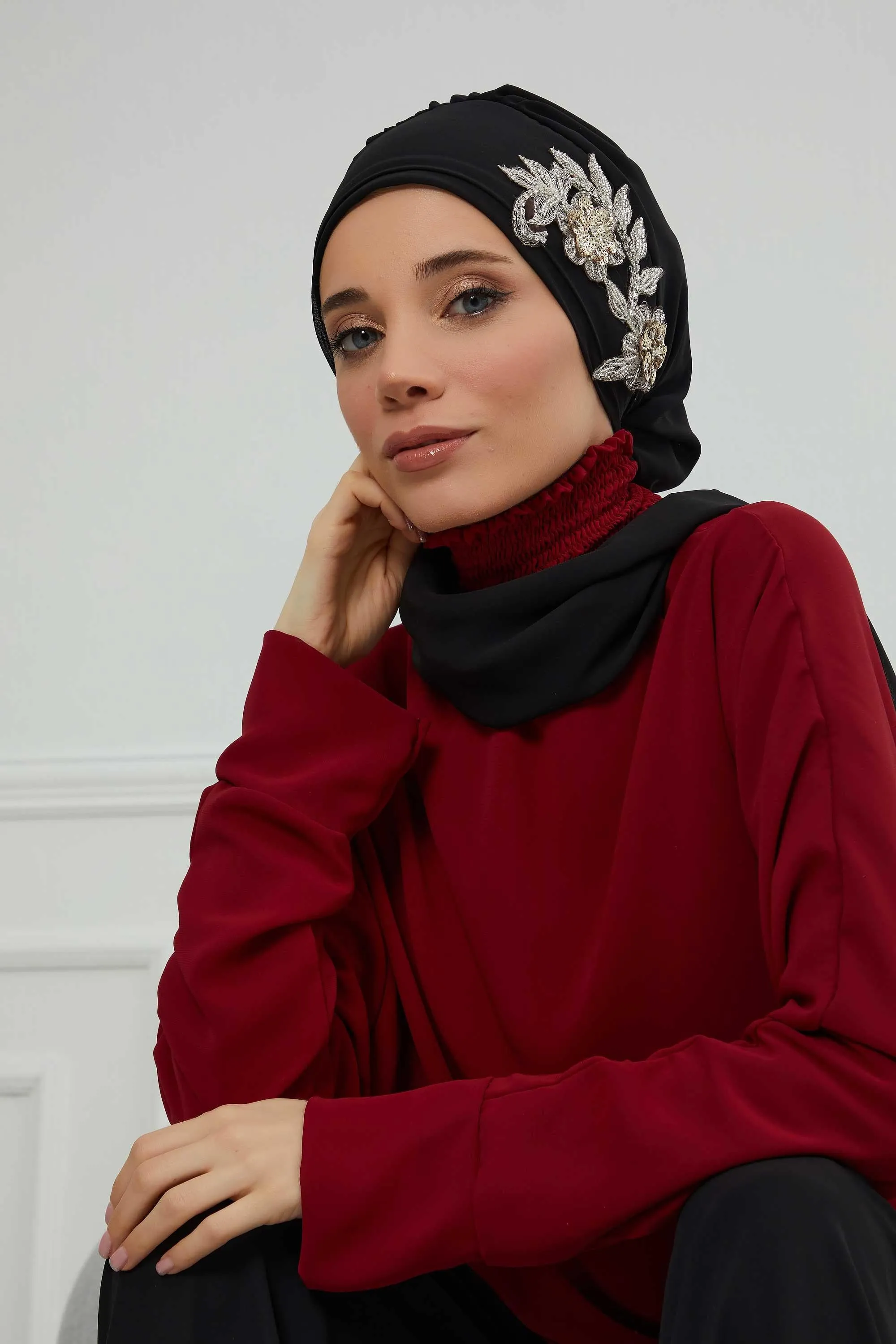 Instant Turban Chiffon Scarf Head Turbans with Gorgeous Unique Jewellery Stone Accessory For Women Headwear Stylish Elegant Design,HT-104