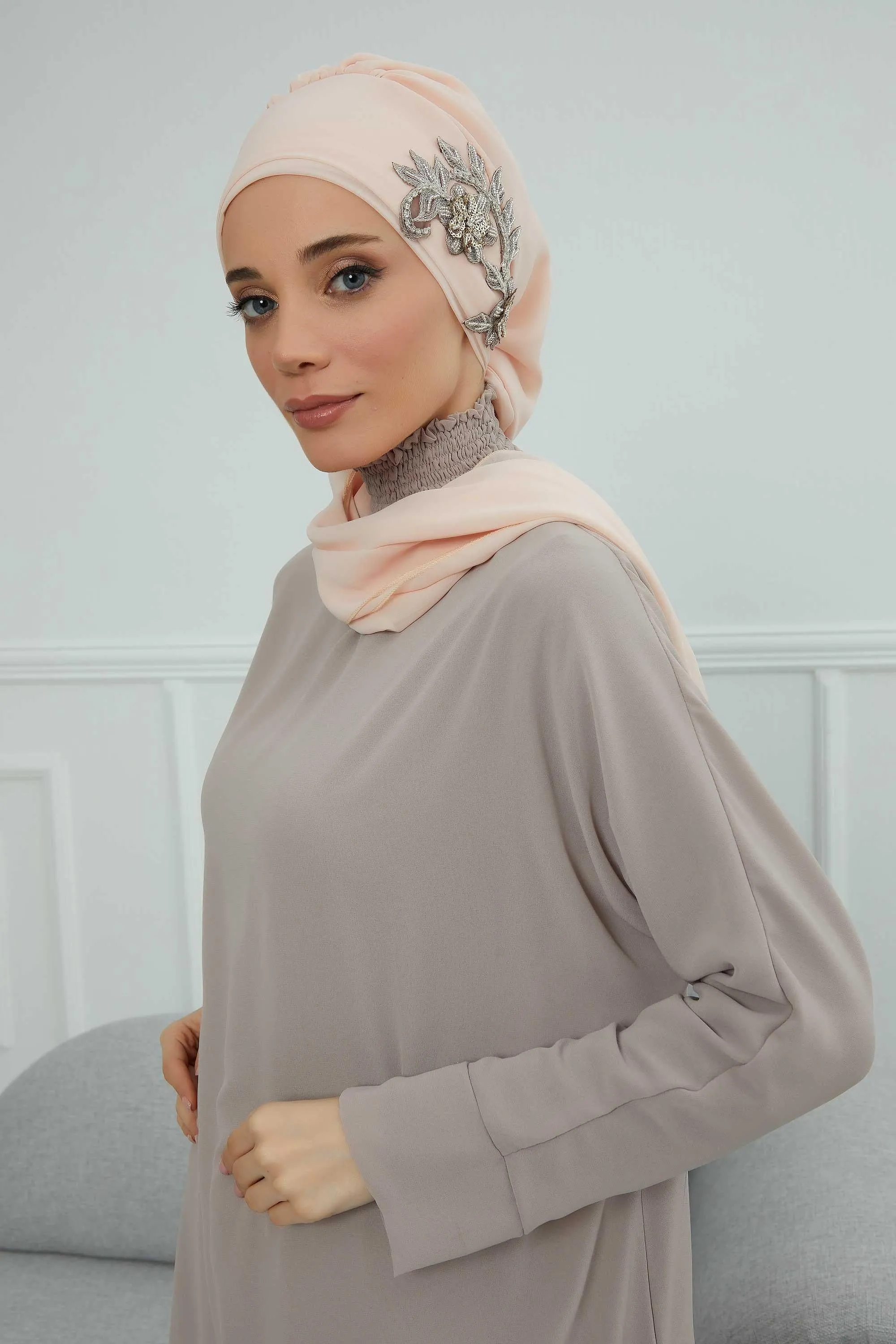 Instant Turban Chiffon Scarf Head Turbans with Gorgeous Unique Jewellery Stone Accessory For Women Headwear Stylish Elegant Design,HT-104