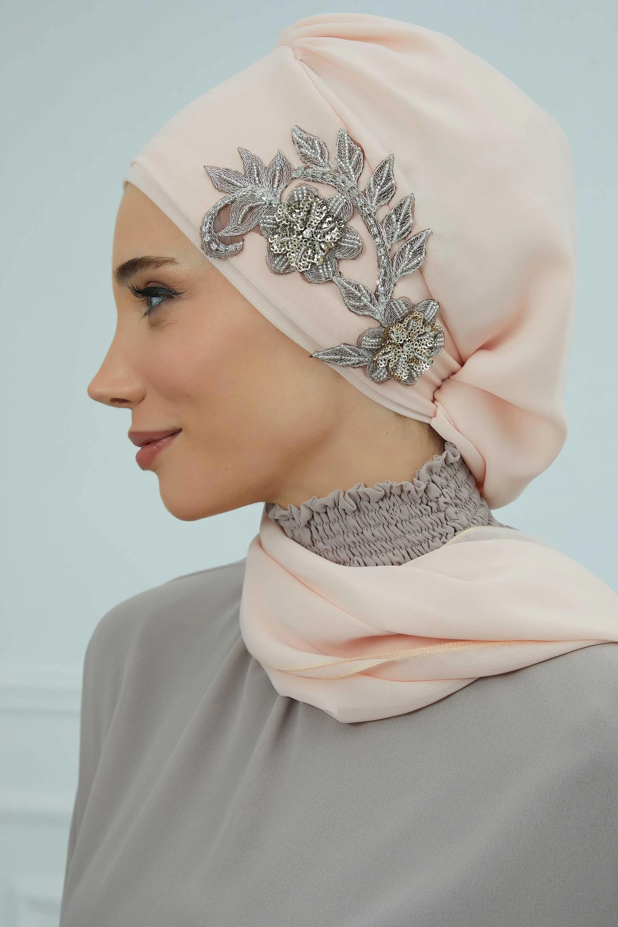 Instant Turban Chiffon Scarf Head Turbans with Gorgeous Unique Jewellery Stone Accessory For Women Headwear Stylish Elegant Design,HT-104
