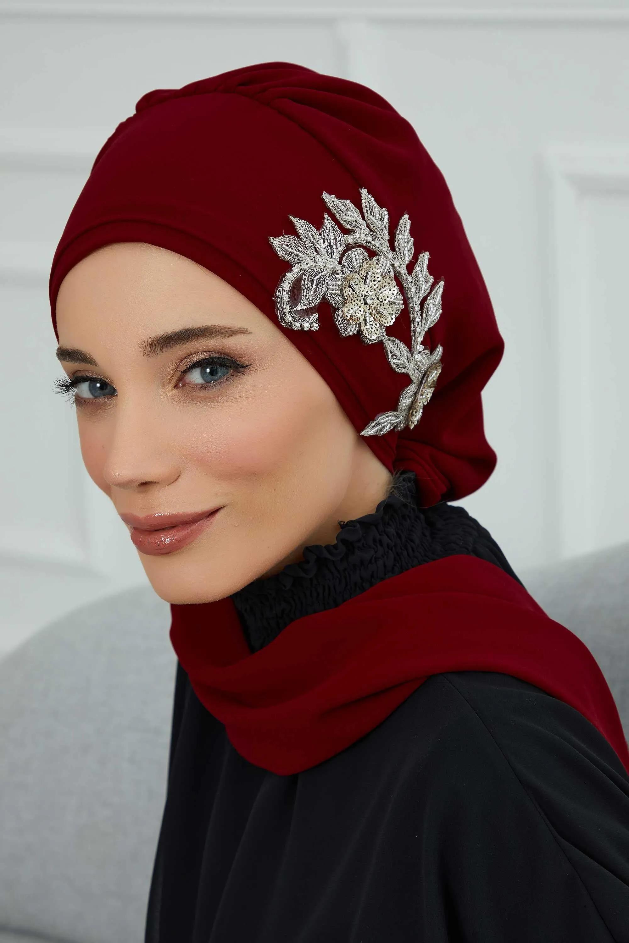 Instant Turban Chiffon Scarf Head Turbans with Gorgeous Unique Jewellery Stone Accessory For Women Headwear Stylish Elegant Design,HT-104