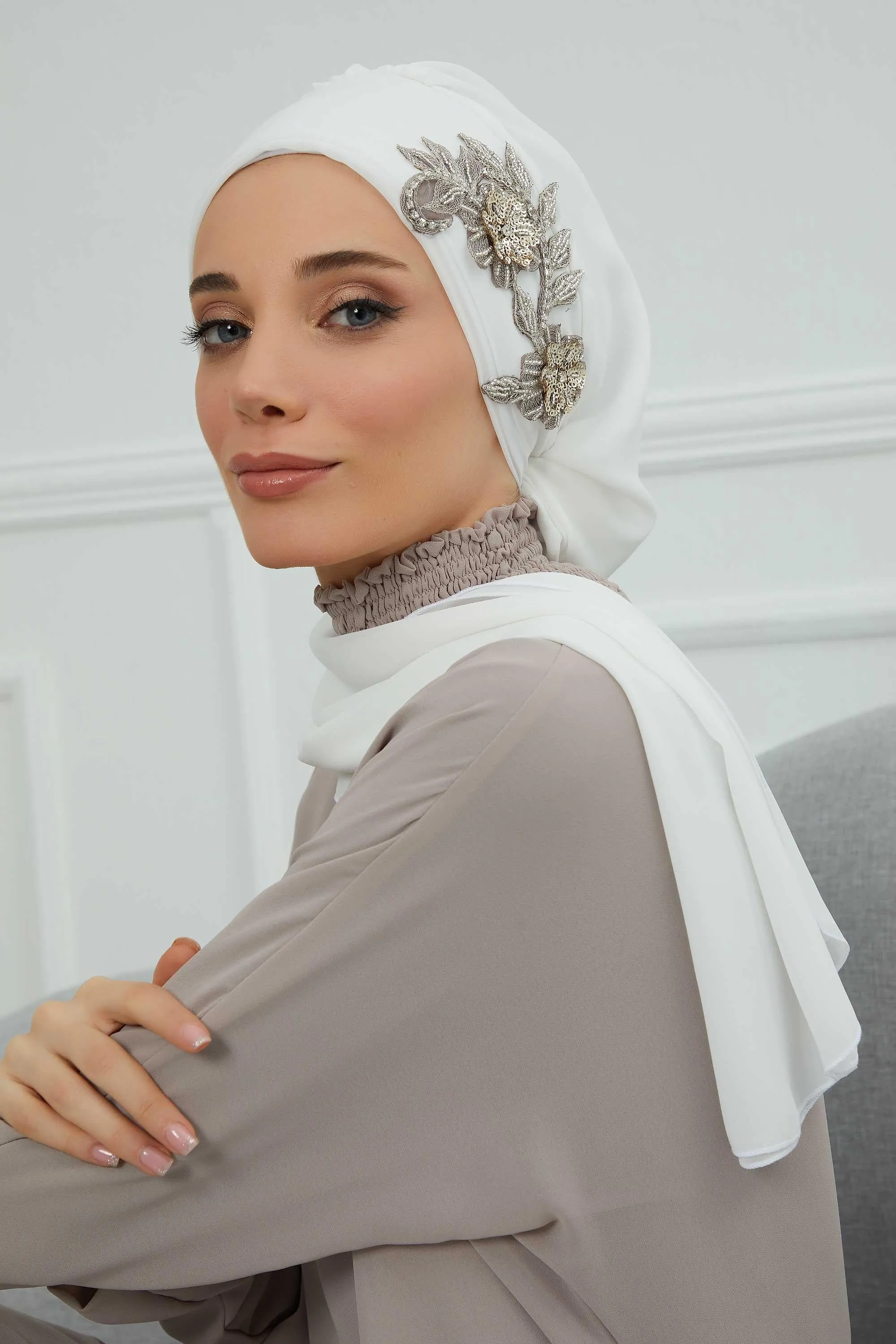 Instant Turban Chiffon Scarf Head Turbans with Gorgeous Unique Jewellery Stone Accessory For Women Headwear Stylish Elegant Design,HT-104