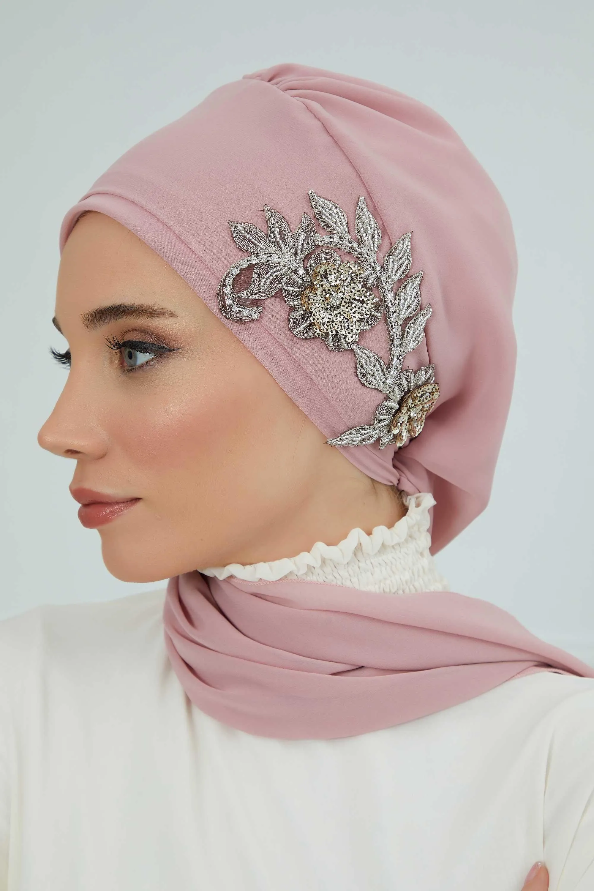 Instant Turban Chiffon Scarf Head Turbans with Gorgeous Unique Jewellery Stone Accessory For Women Headwear Stylish Elegant Design,HT-104