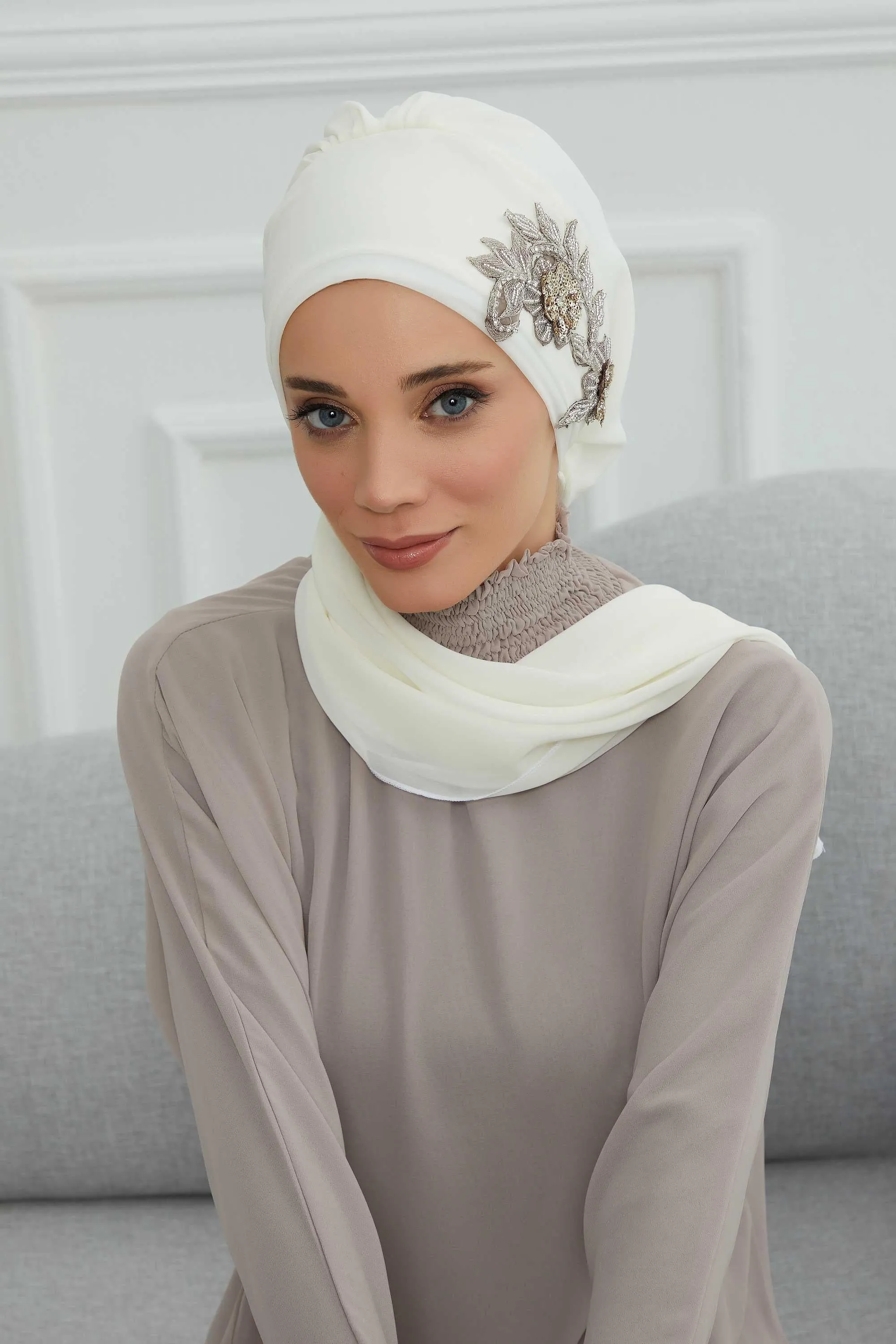 Instant Turban Chiffon Scarf Head Turbans with Gorgeous Unique Jewellery Stone Accessory For Women Headwear Stylish Elegant Design,HT-104
