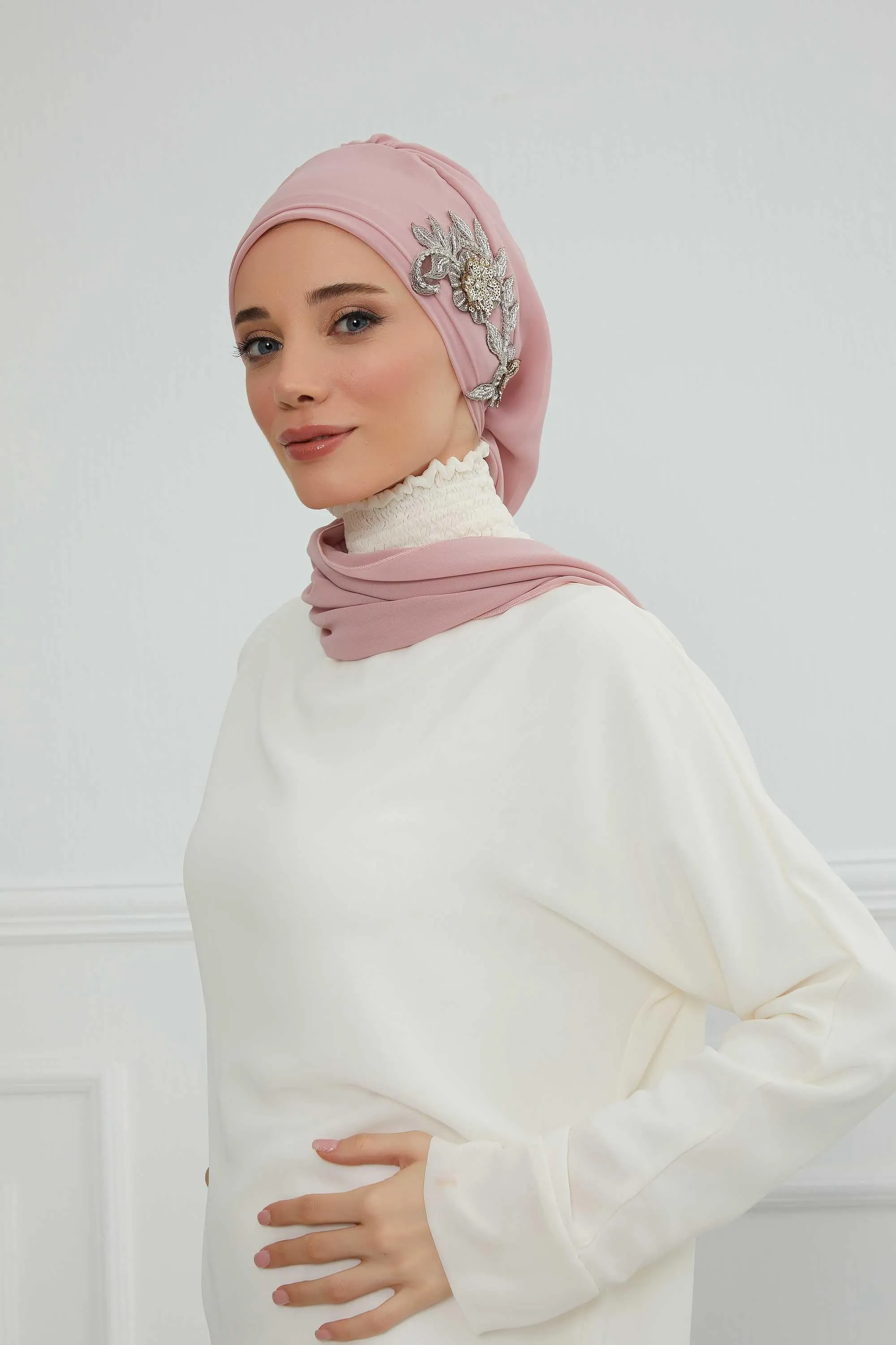 Instant Turban Chiffon Scarf Head Turbans with Gorgeous Unique Jewellery Stone Accessory For Women Headwear Stylish Elegant Design,HT-104
