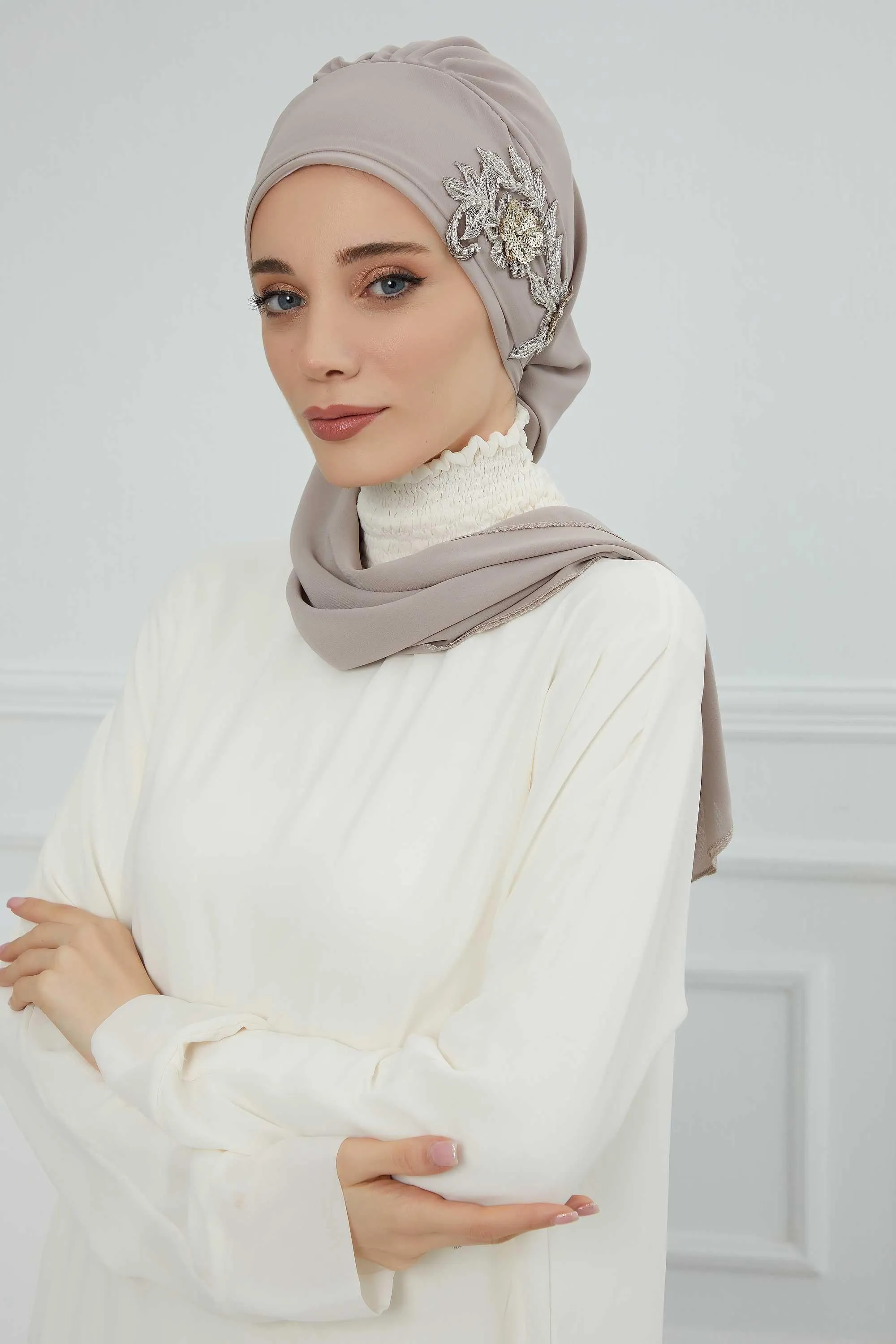Instant Turban Chiffon Scarf Head Turbans with Gorgeous Unique Jewellery Stone Accessory For Women Headwear Stylish Elegant Design,HT-104