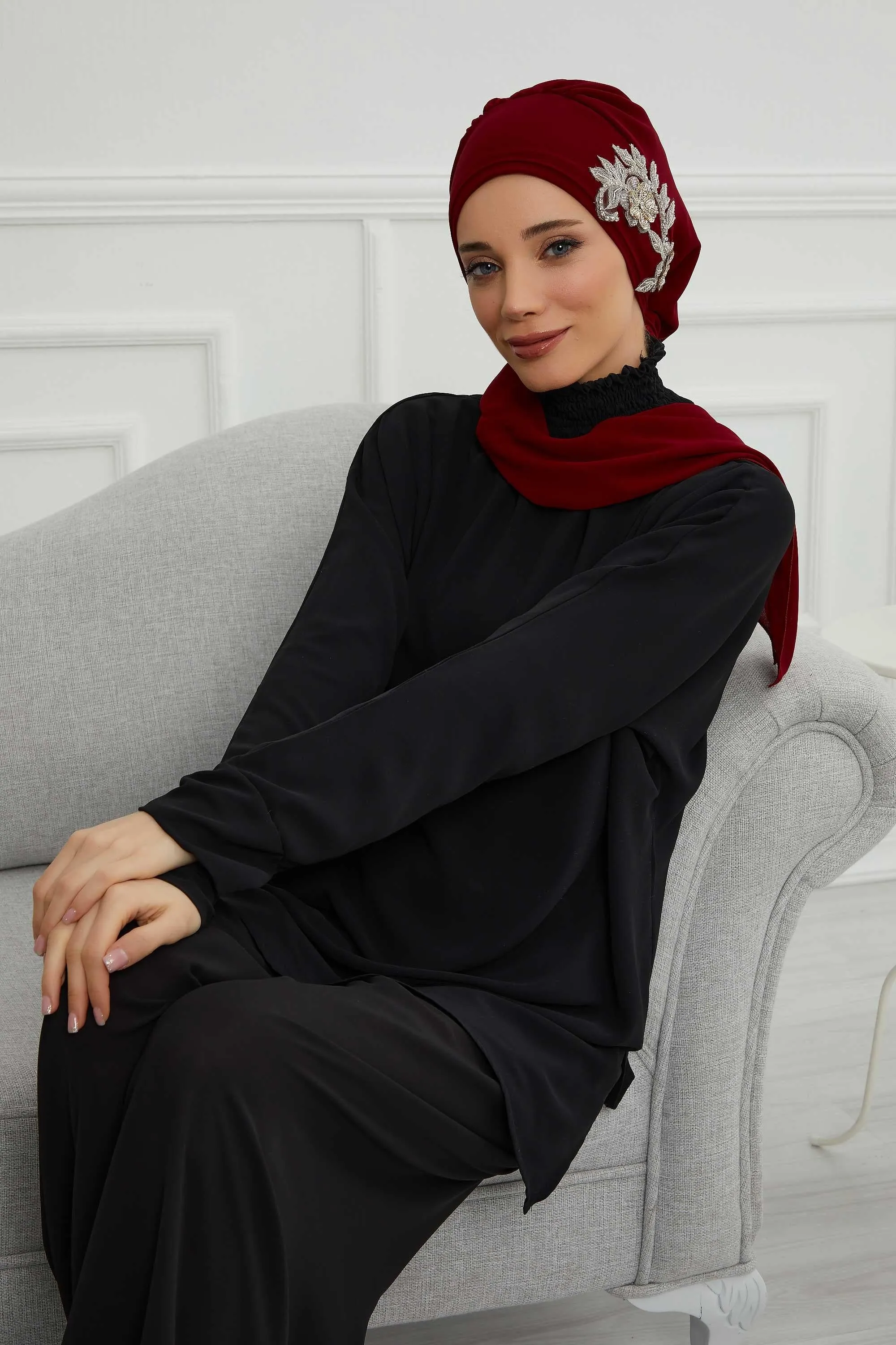 Instant Turban Chiffon Scarf Head Turbans with Gorgeous Unique Jewellery Stone Accessory For Women Headwear Stylish Elegant Design,HT-104