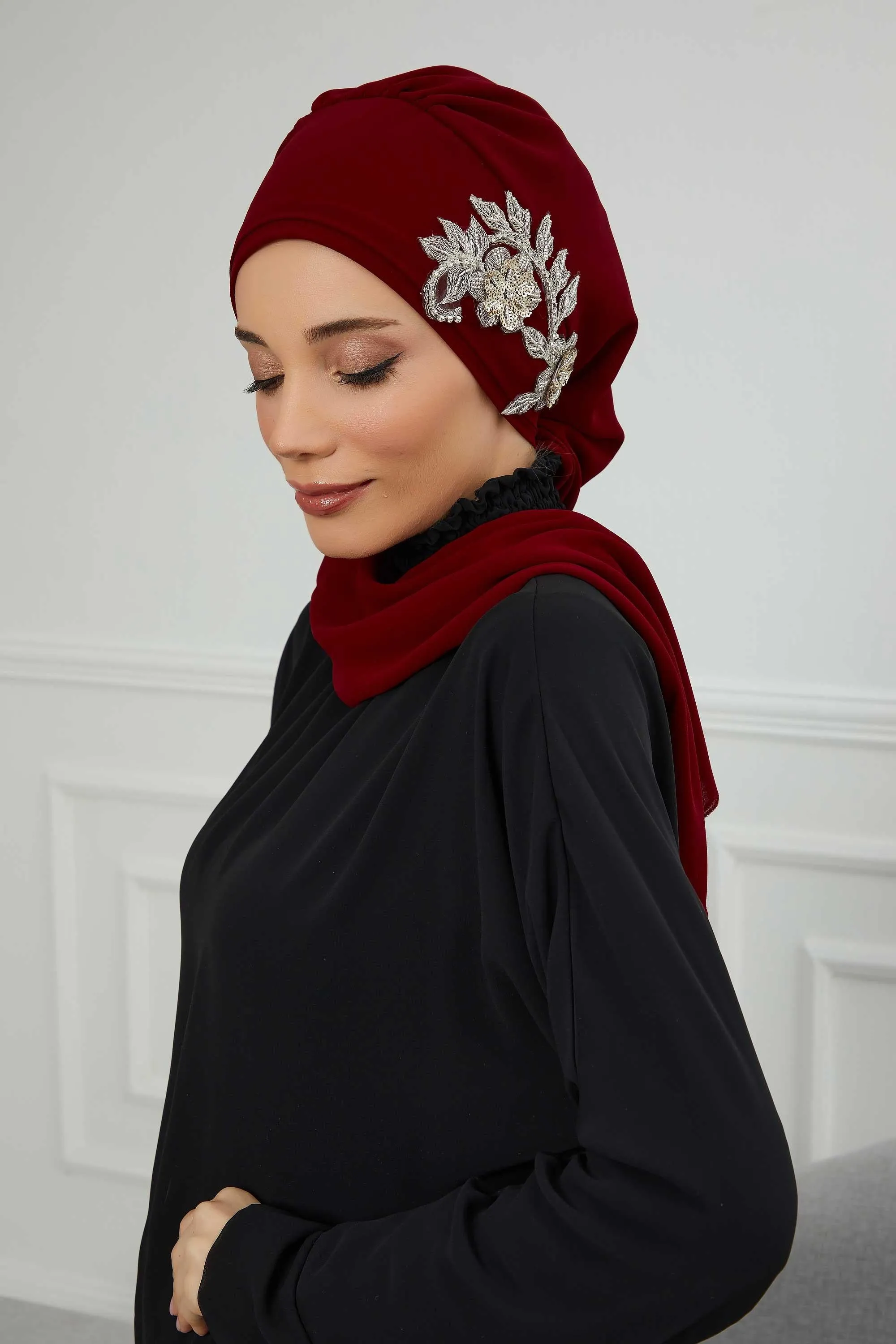 Instant Turban Chiffon Scarf Head Turbans with Gorgeous Unique Jewellery Stone Accessory For Women Headwear Stylish Elegant Design,HT-104