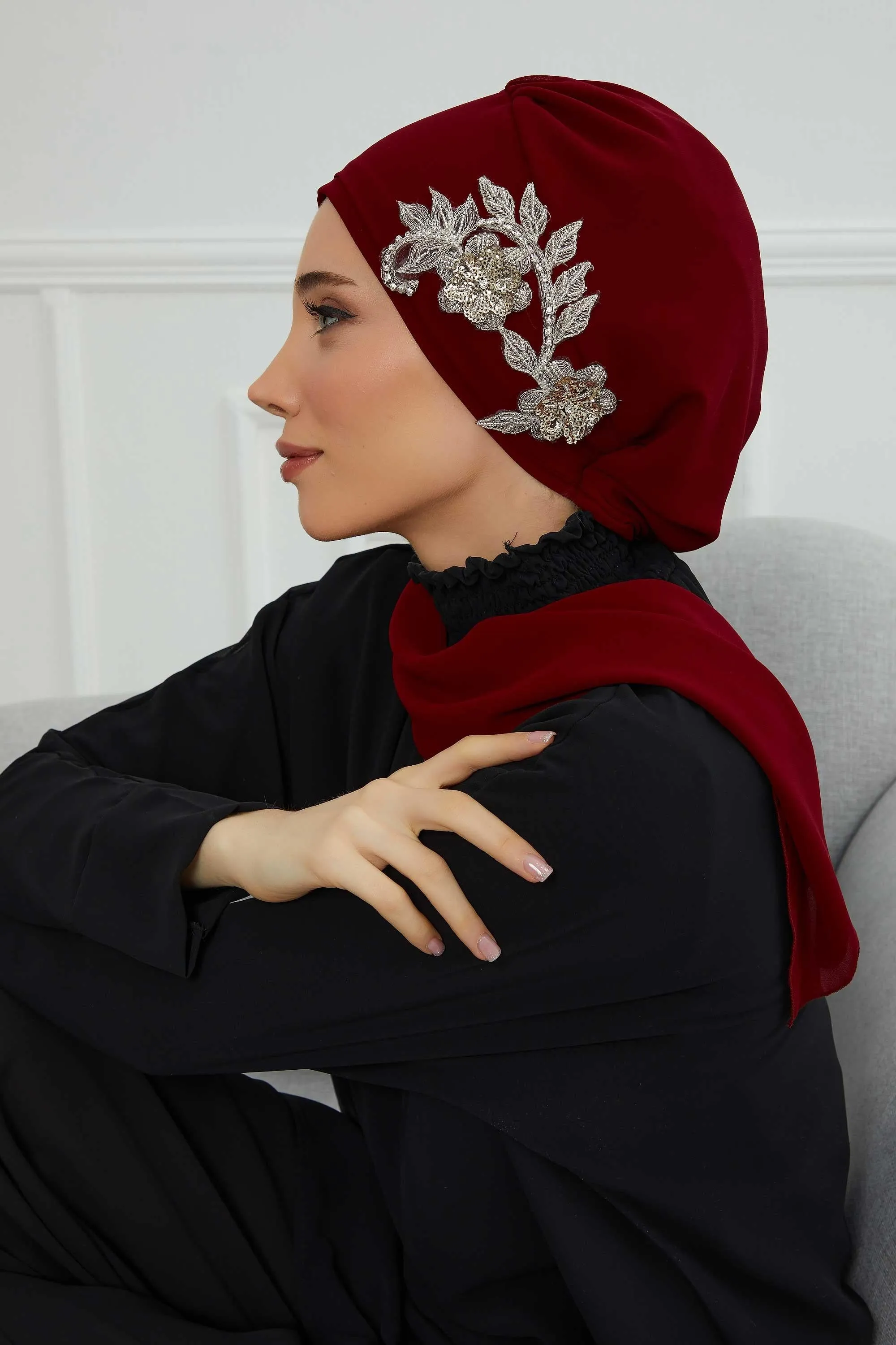 Instant Turban Chiffon Scarf Head Turbans with Gorgeous Unique Jewellery Stone Accessory For Women Headwear Stylish Elegant Design,HT-104
