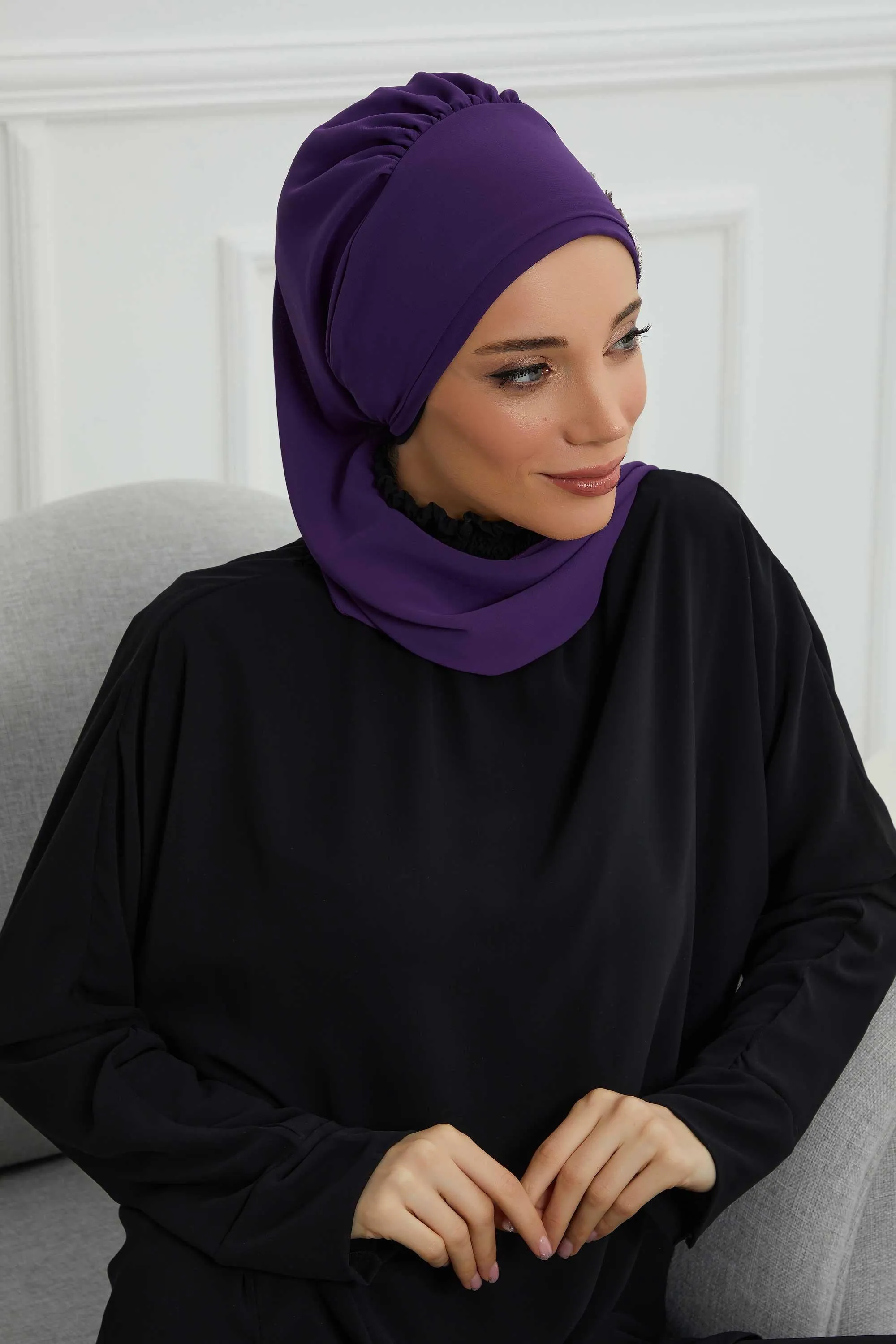 Instant Turban Chiffon Scarf Head Turbans with Gorgeous Unique Jewellery Stone Accessory For Women Headwear Stylish Elegant Design,HT-104
