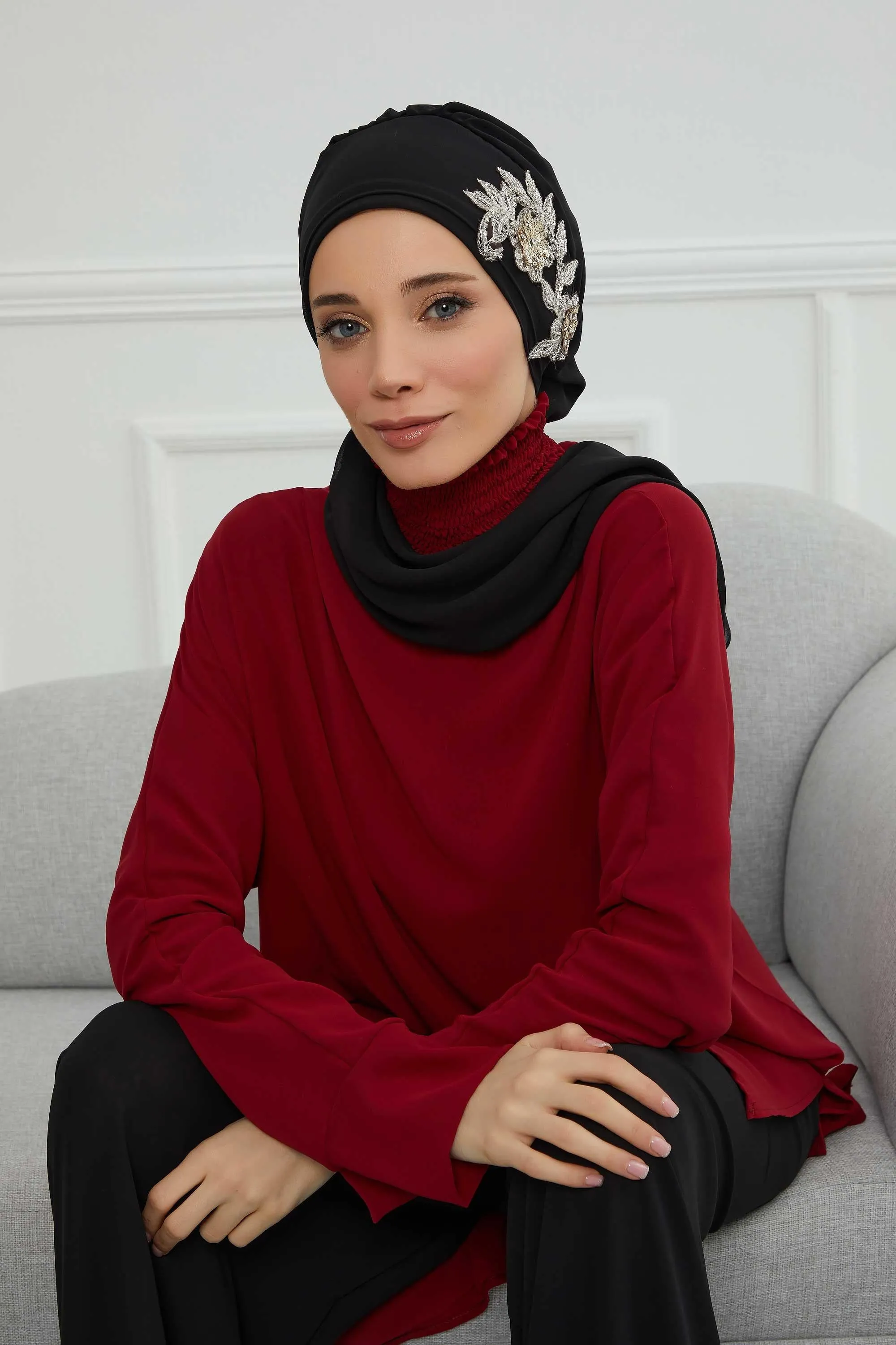 Instant Turban Chiffon Scarf Head Turbans with Gorgeous Unique Jewellery Stone Accessory For Women Headwear Stylish Elegant Design,HT-104