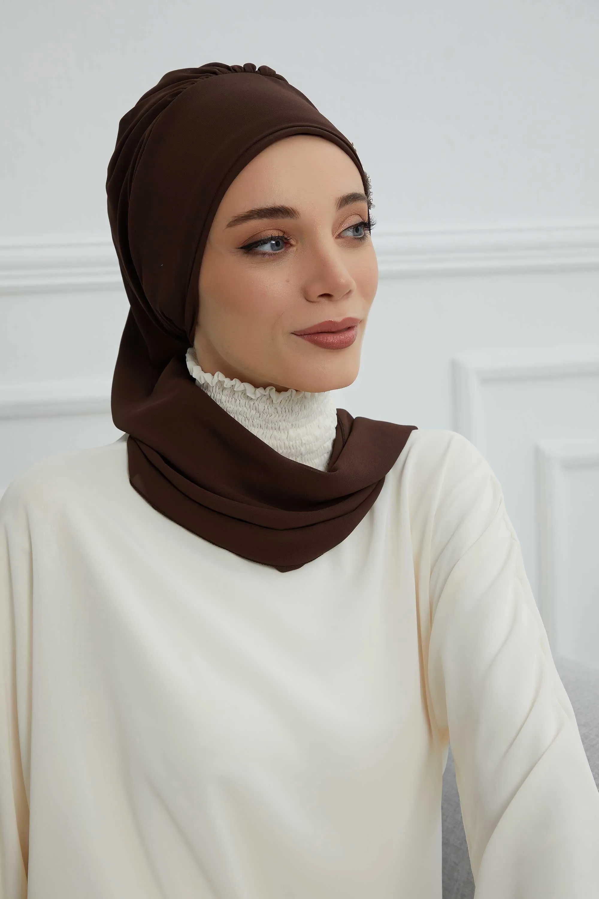 Instant Turban Chiffon Scarf Head Turbans with Gorgeous Unique Jewellery Stone Accessory For Women Headwear Stylish Elegant Design,HT-104
