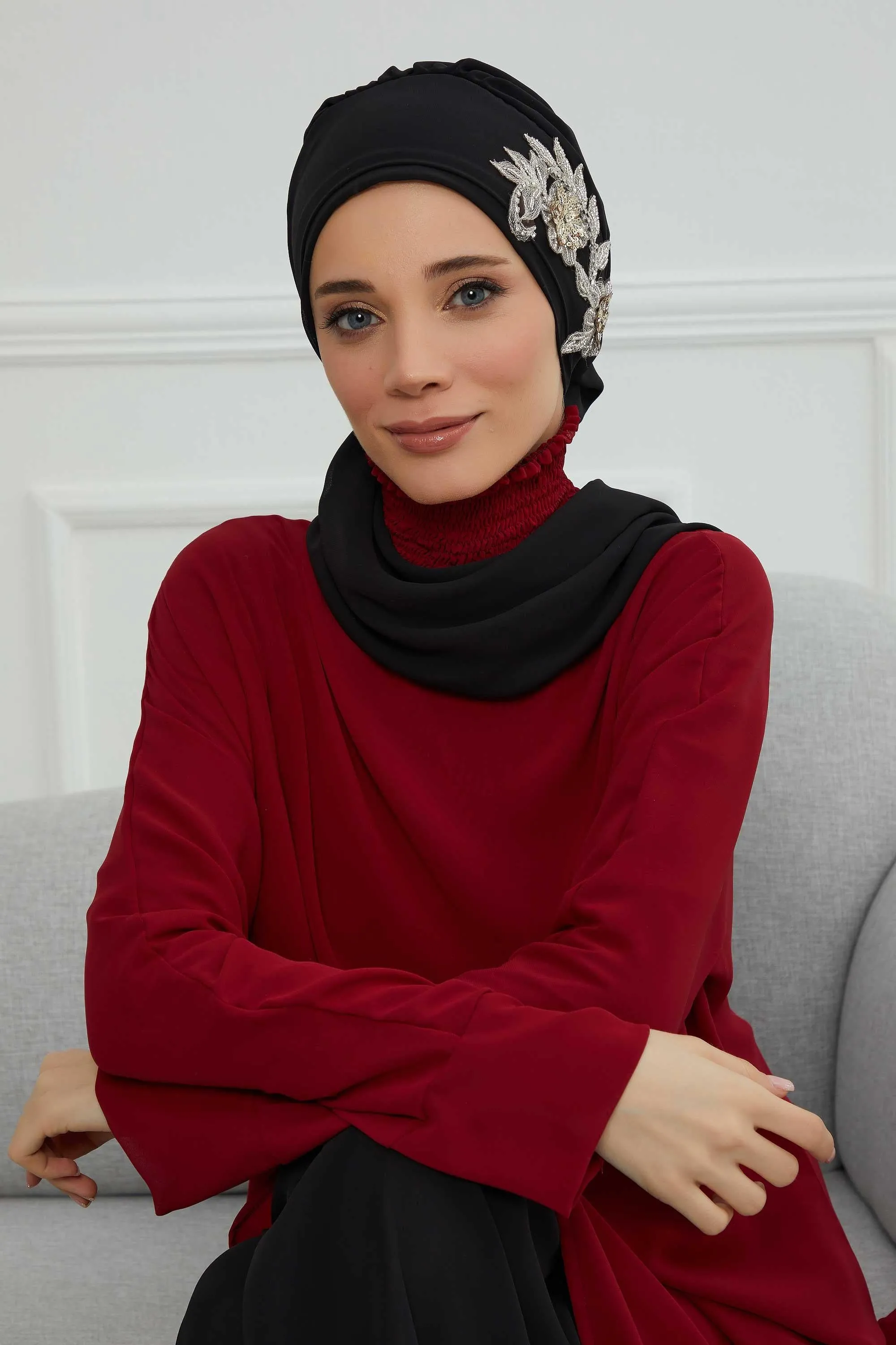 Instant Turban Chiffon Scarf Head Turbans with Gorgeous Unique Jewellery Stone Accessory For Women Headwear Stylish Elegant Design,HT-104