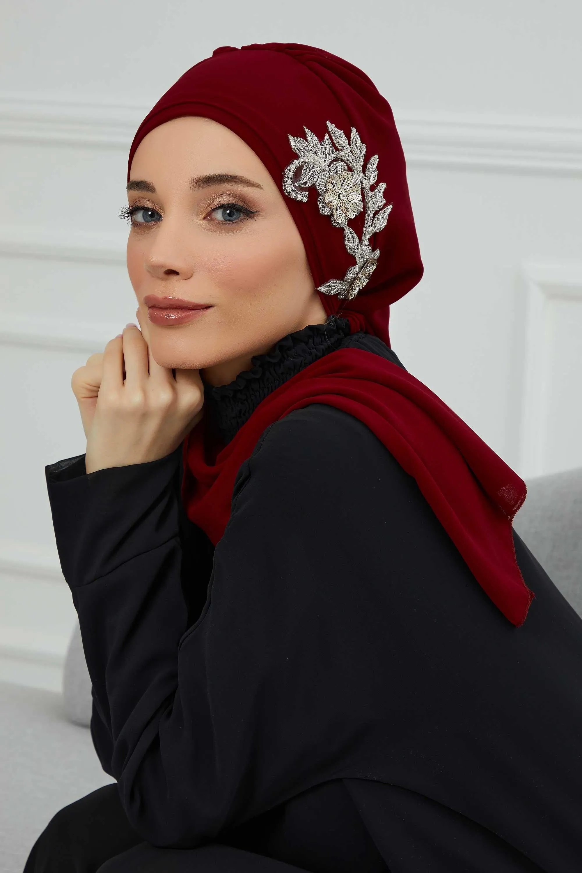 Instant Turban Chiffon Scarf Head Turbans with Gorgeous Unique Jewellery Stone Accessory For Women Headwear Stylish Elegant Design,HT-104