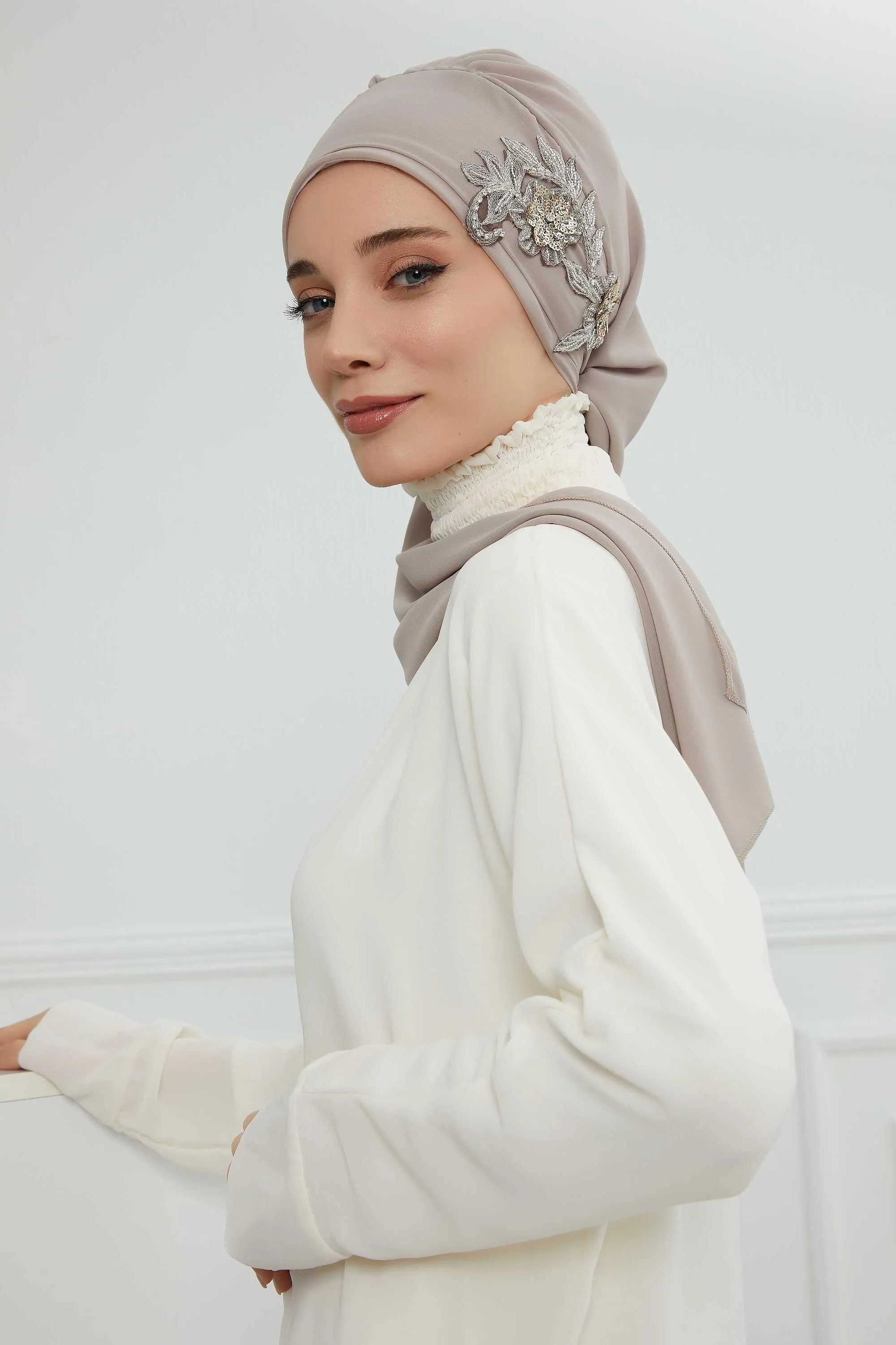 Instant Turban Chiffon Scarf Head Turbans with Gorgeous Unique Jewellery Stone Accessory For Women Headwear Stylish Elegant Design,HT-104