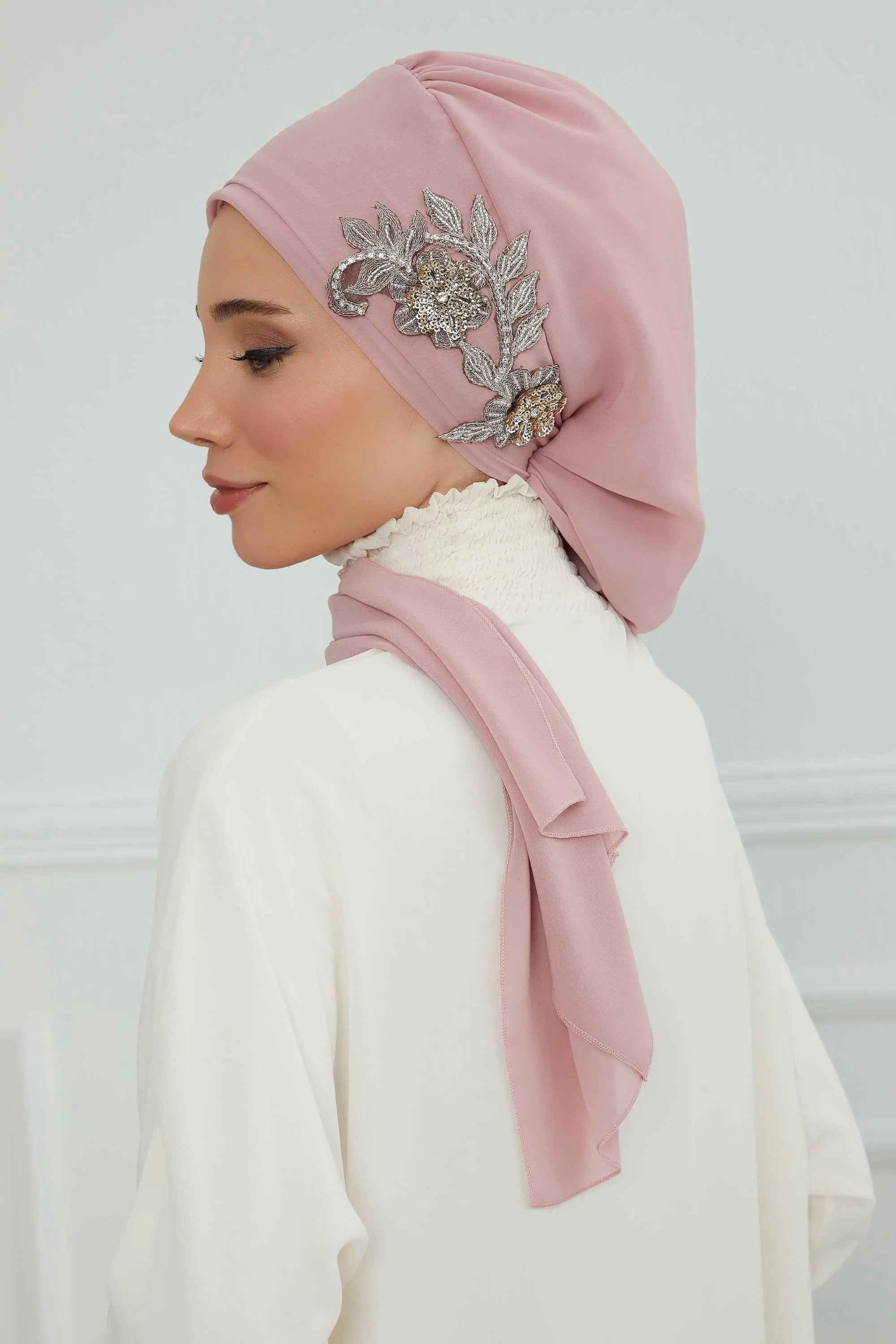 Instant Turban Chiffon Scarf Head Turbans with Gorgeous Unique Jewellery Stone Accessory For Women Headwear Stylish Elegant Design,HT-104