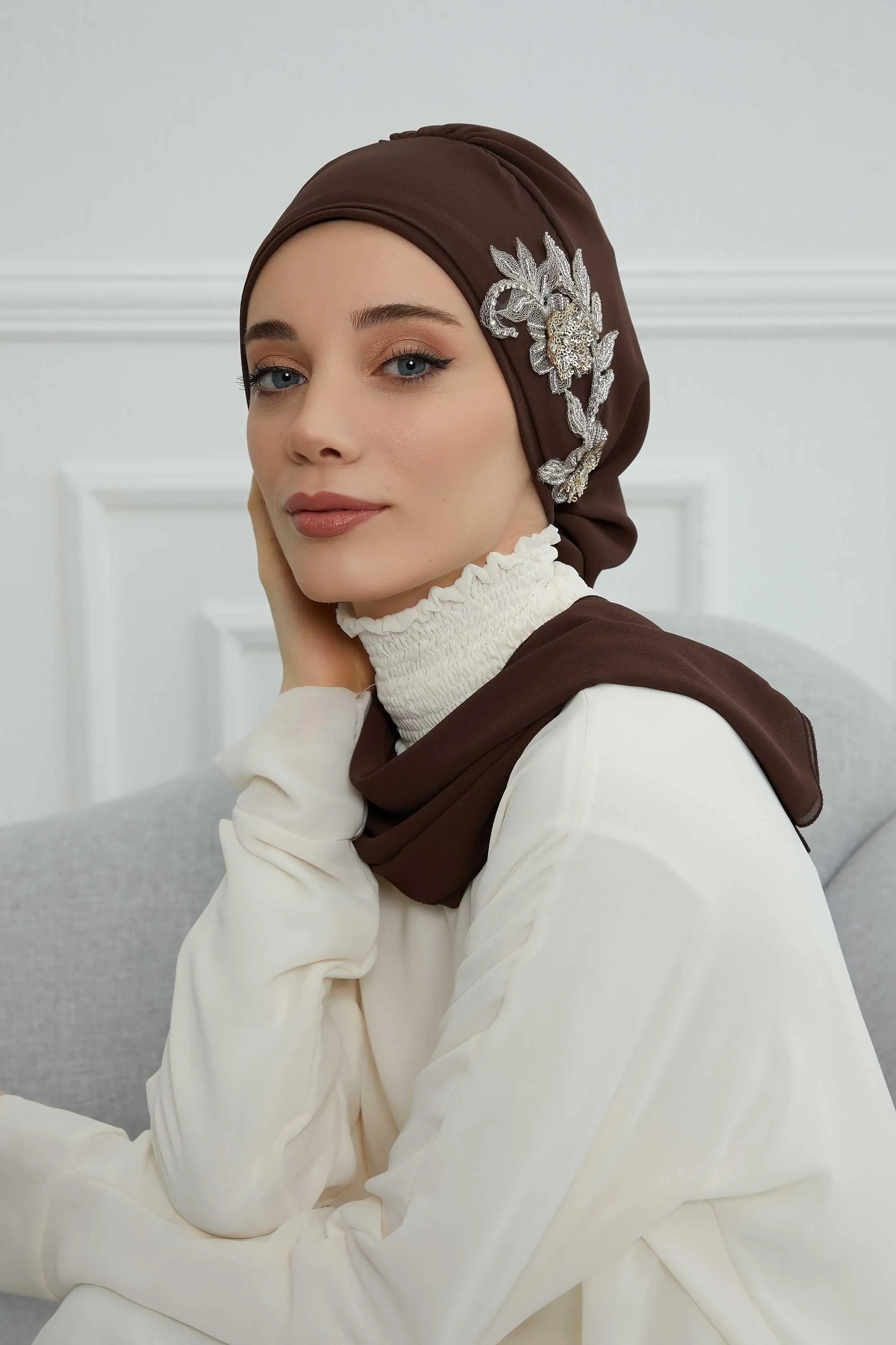 Instant Turban Chiffon Scarf Head Turbans with Gorgeous Unique Jewellery Stone Accessory For Women Headwear Stylish Elegant Design,HT-104