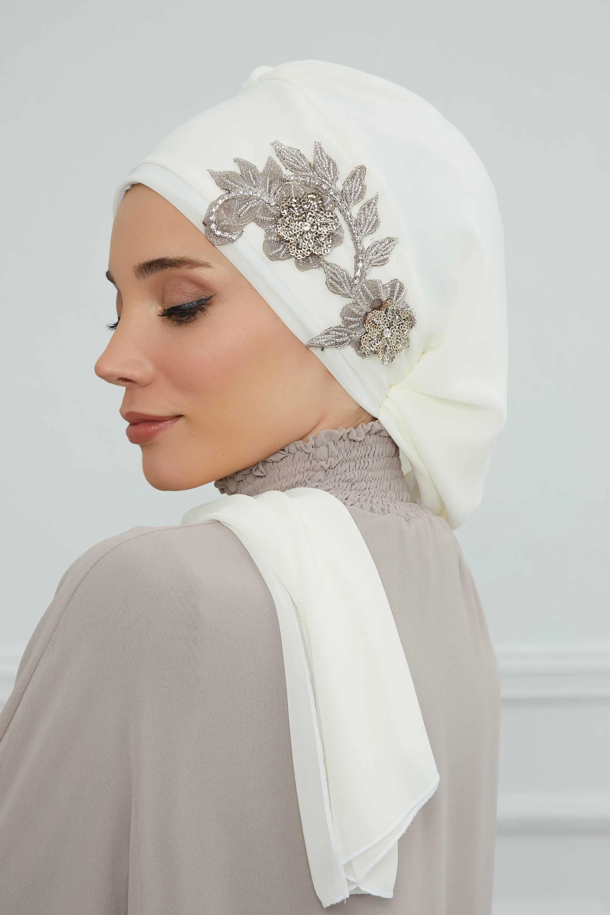 Instant Turban Chiffon Scarf Head Turbans with Gorgeous Unique Jewellery Stone Accessory For Women Headwear Stylish Elegant Design,HT-104