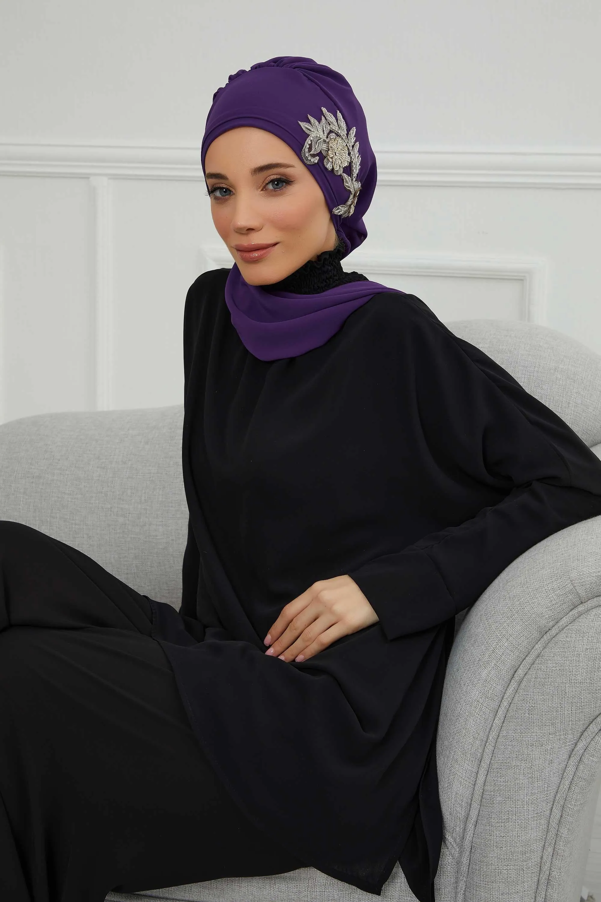 Instant Turban Chiffon Scarf Head Turbans with Gorgeous Unique Jewellery Stone Accessory For Women Headwear Stylish Elegant Design,HT-104