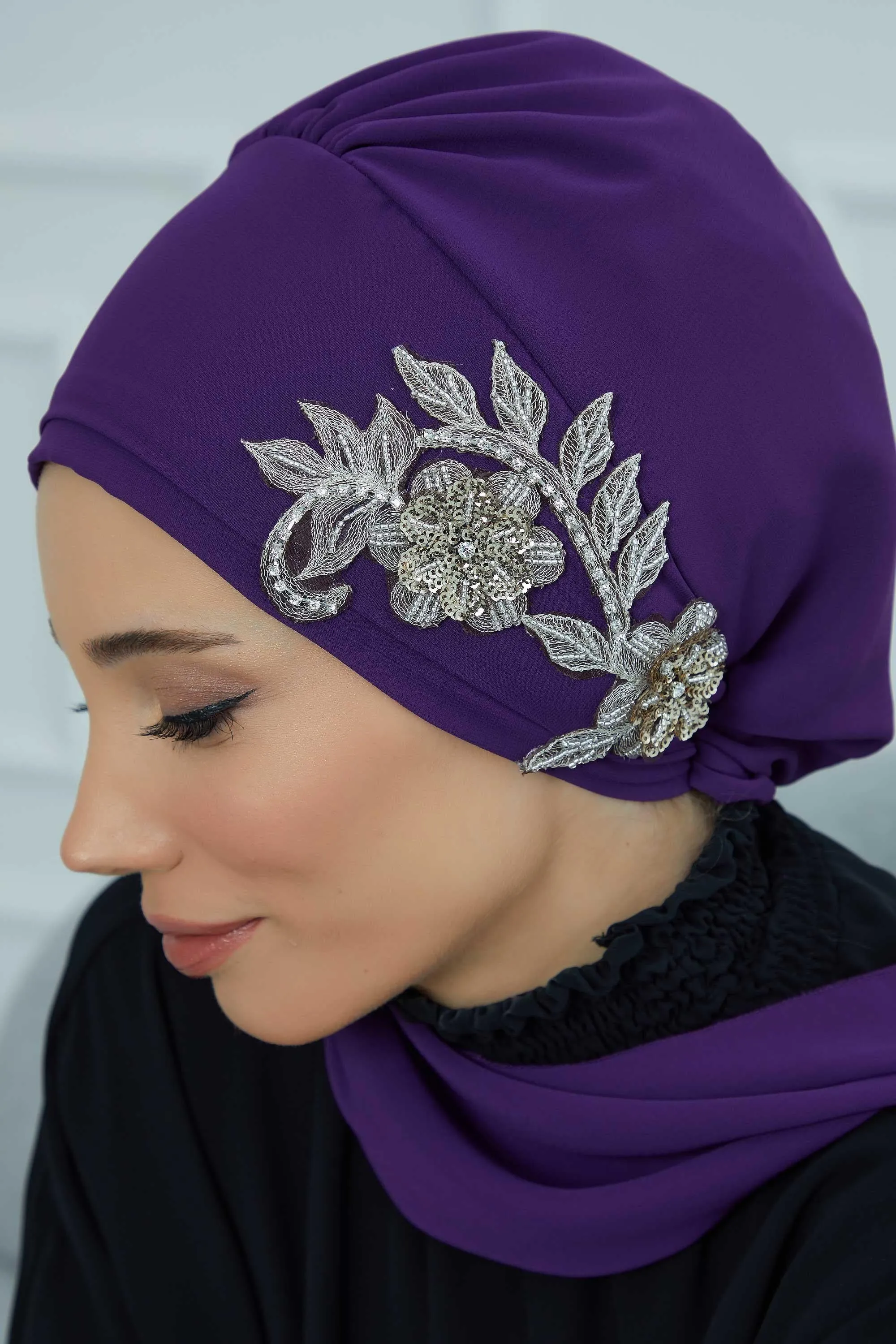Instant Turban Chiffon Scarf Head Turbans with Gorgeous Unique Jewellery Stone Accessory For Women Headwear Stylish Elegant Design,HT-104
