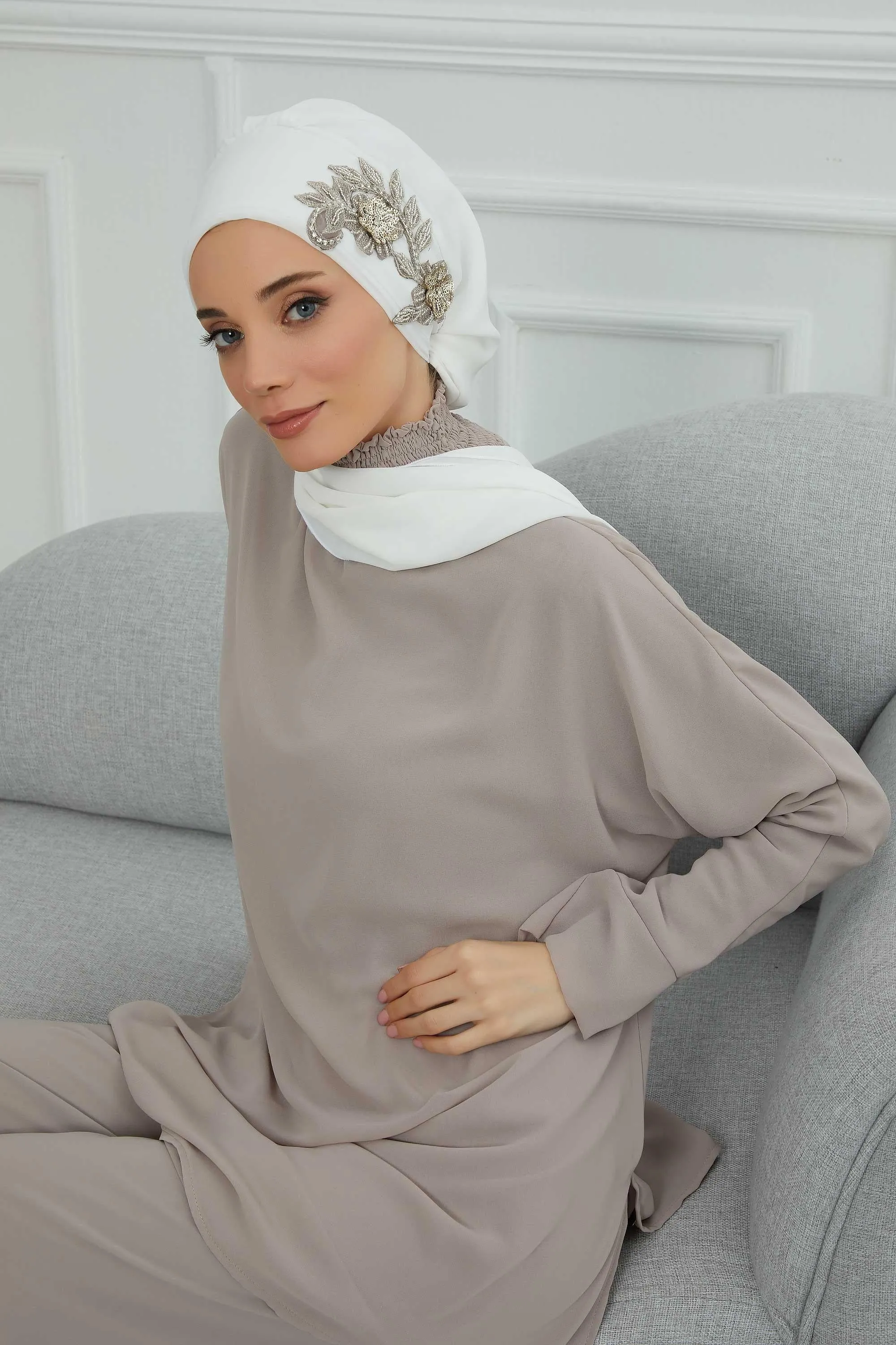 Instant Turban Chiffon Scarf Head Turbans with Gorgeous Unique Jewellery Stone Accessory For Women Headwear Stylish Elegant Design,HT-104