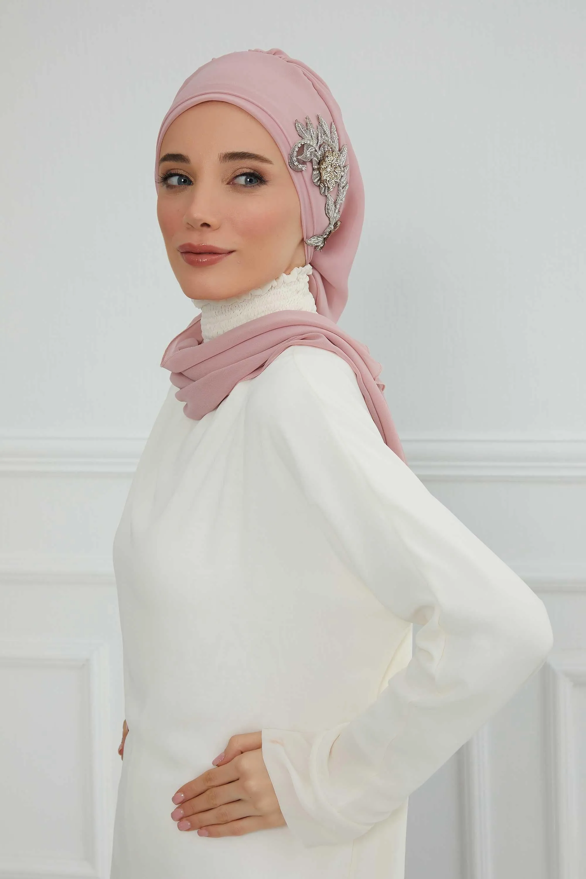 Instant Turban Chiffon Scarf Head Turbans with Gorgeous Unique Jewellery Stone Accessory For Women Headwear Stylish Elegant Design,HT-104