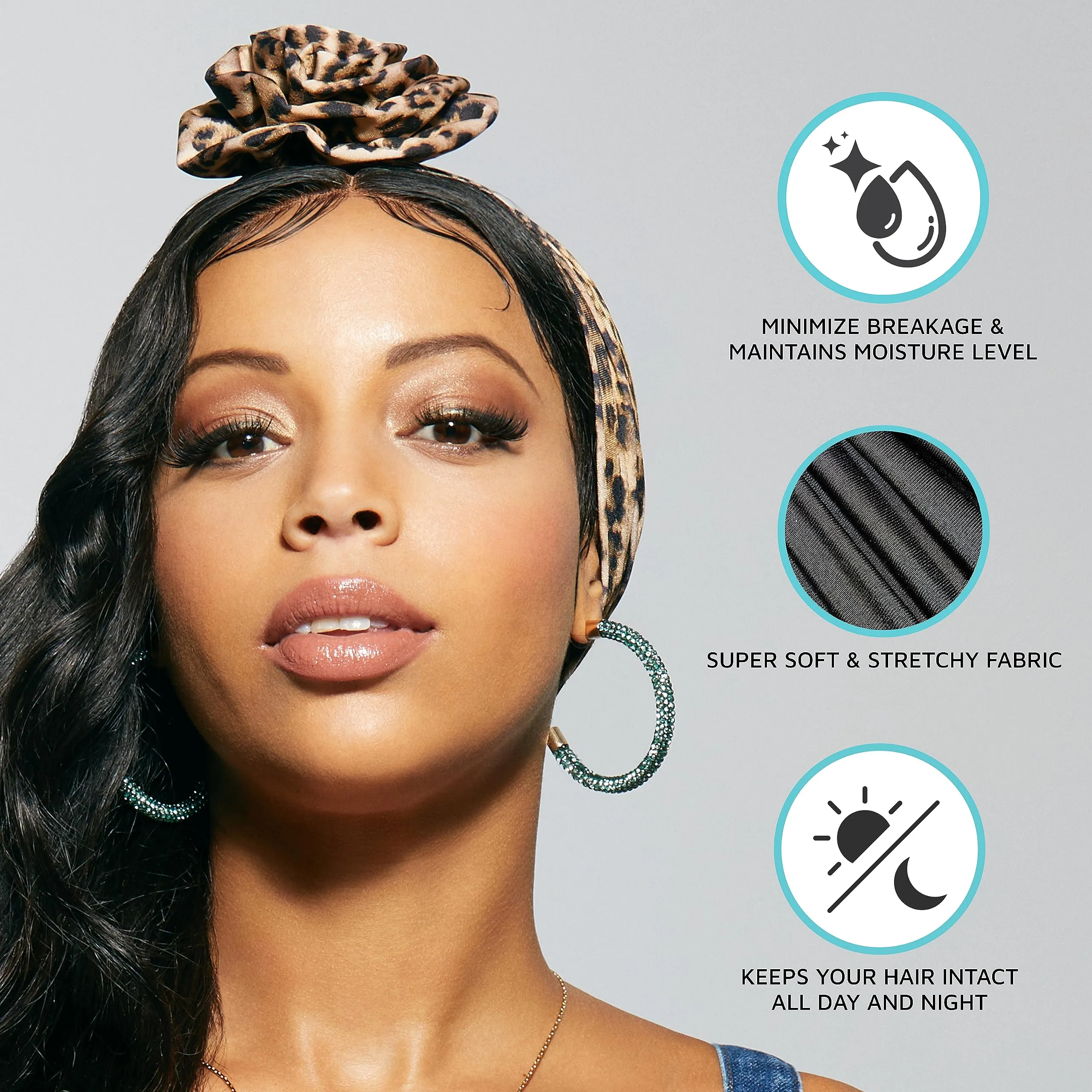 KISS COLORS & CARE Soft Satin Wrap Scarf - Black, Long Lasting, Multi-Purpose, Soft Premium Scarf For Minimizing Frizz, Preventing Breakage & Securing Hair Styles, Wigs & Weaves For All Hair Styles