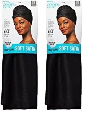 KISS COLORS & CARE Soft Satin Wrap Scarf - Black, Long Lasting, Multi-Purpose, Soft Premium Scarf For Minimizing Frizz, Preventing Breakage & Securing Hair Styles, Wigs & Weaves For All Hair Styles