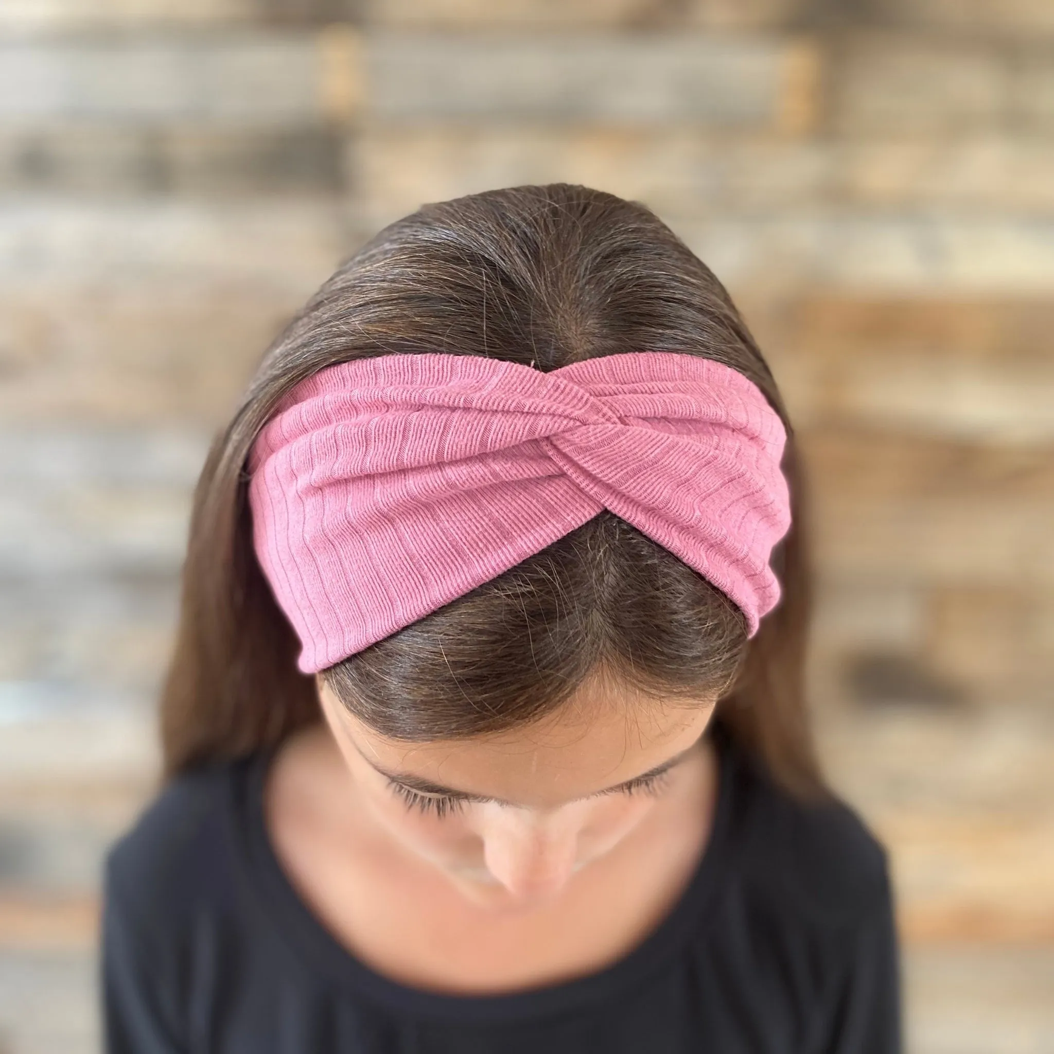 Light Mauve Ribbed Faux Knot Headband