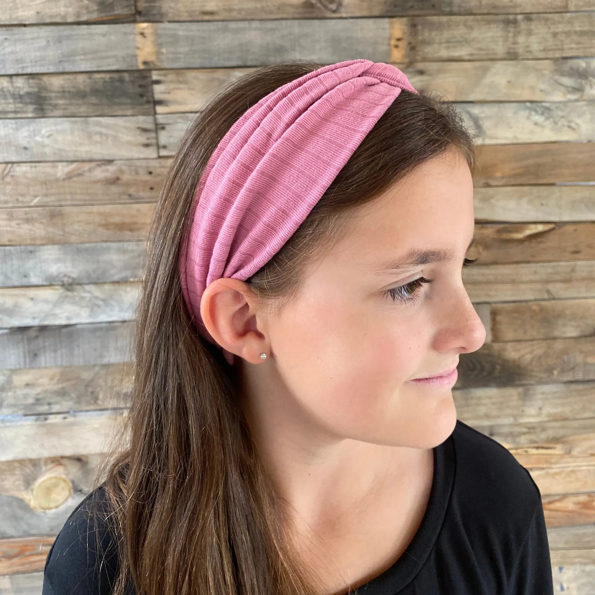 Light Mauve Ribbed Faux Knot Headband