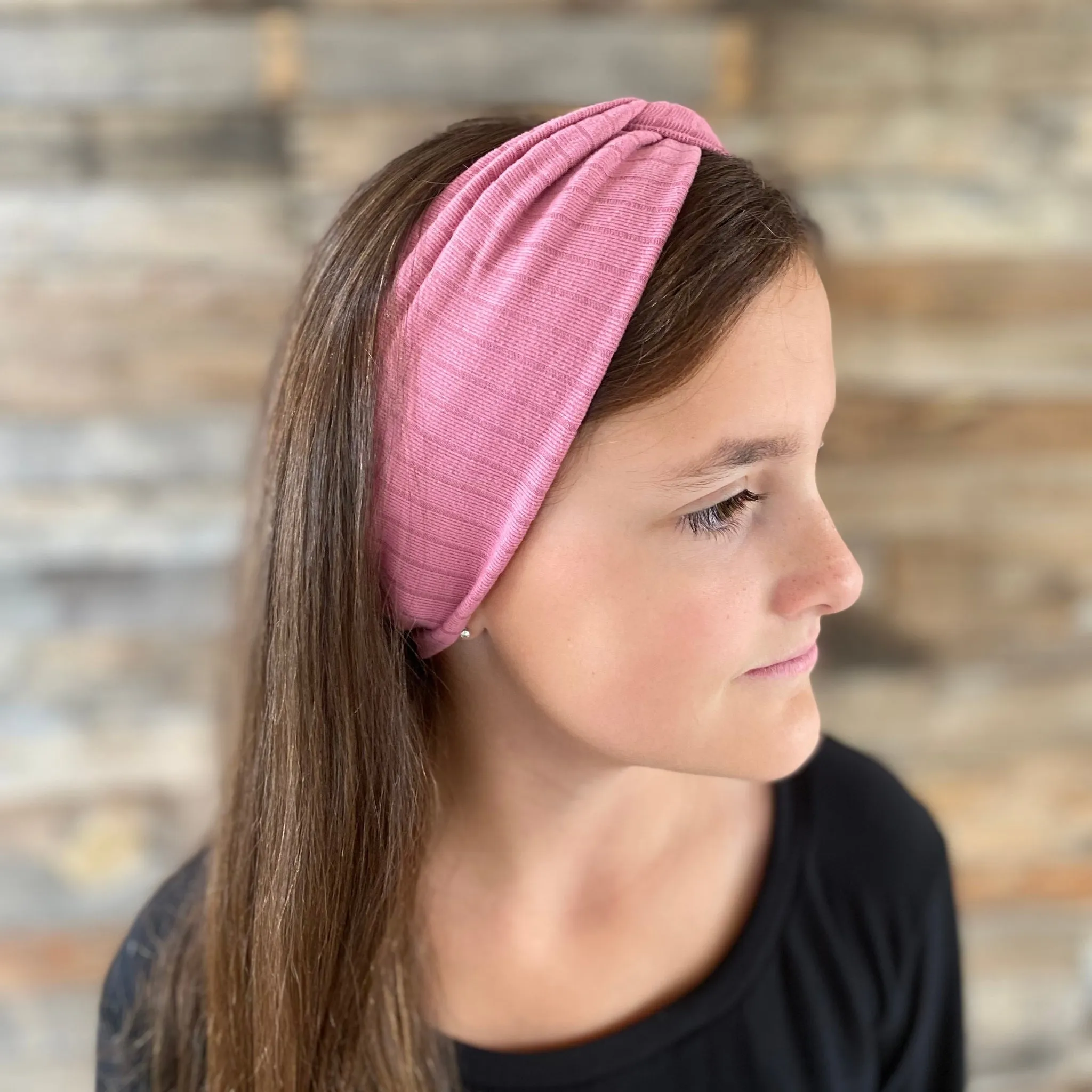 Light Mauve Ribbed Faux Knot Headband