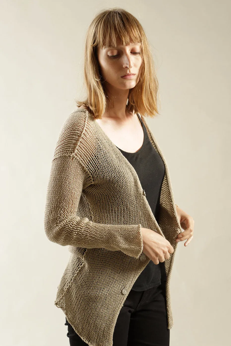 Light Taupe Light Cardigan with buttons - Prevo