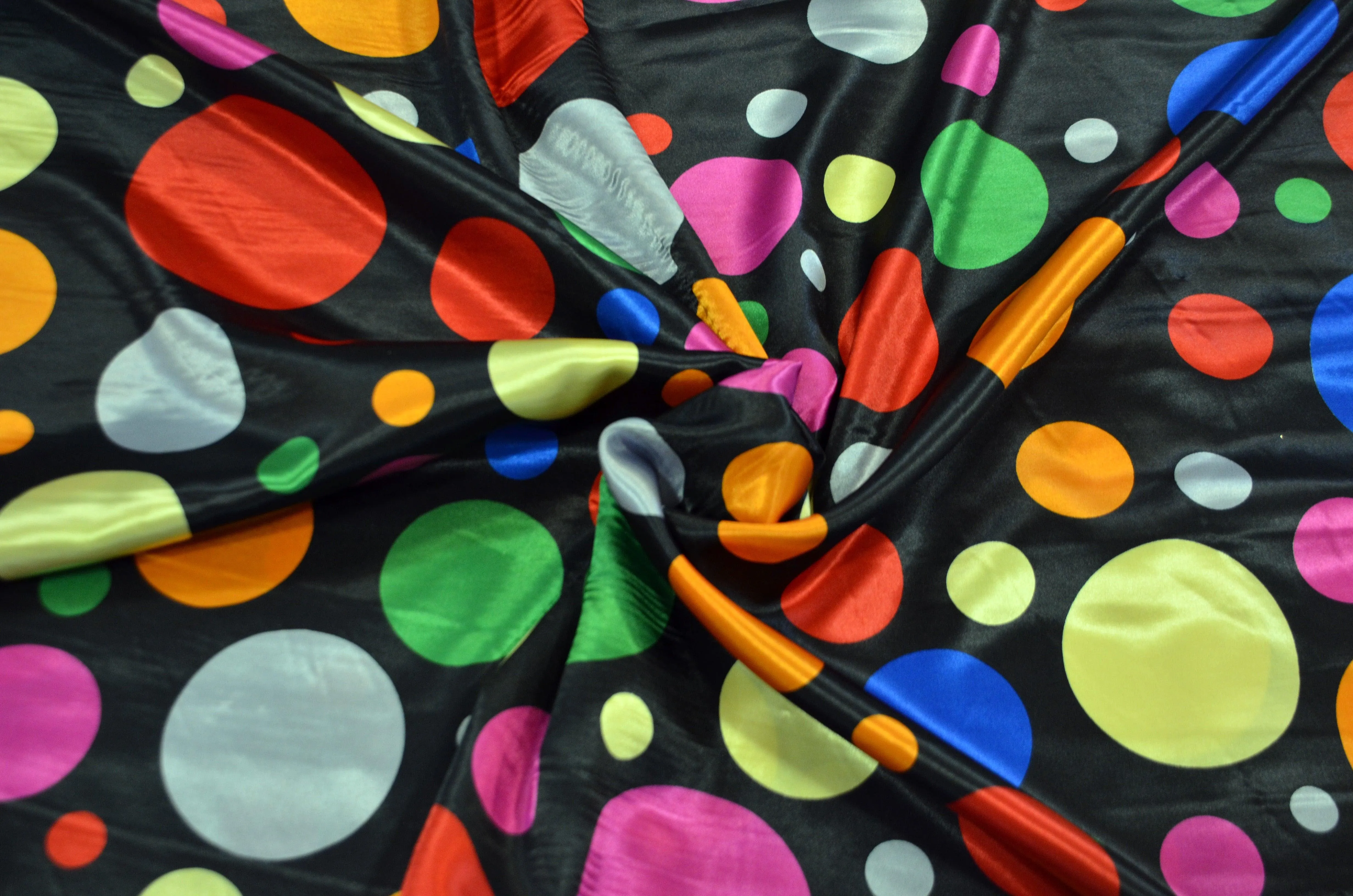 Multi Color Polka Dot Fabric | Polka Dot Satin Charmeuse | 60 Inch Wide | Silky Soft Satin for Dresses & Crafts