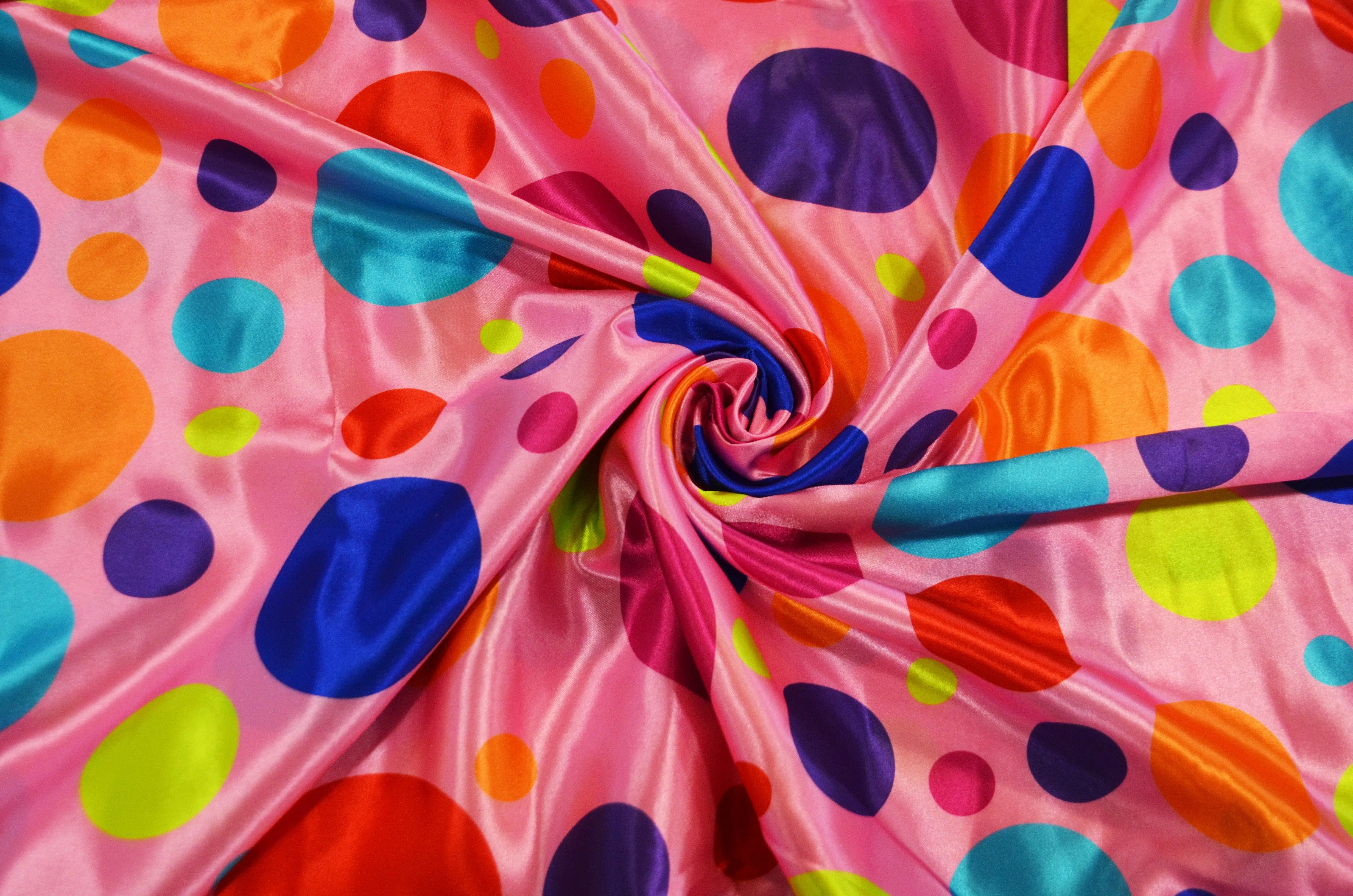 Multi Color Polka Dot Fabric | Polka Dot Satin Charmeuse | 60 Inch Wide | Silky Soft Satin for Dresses & Crafts