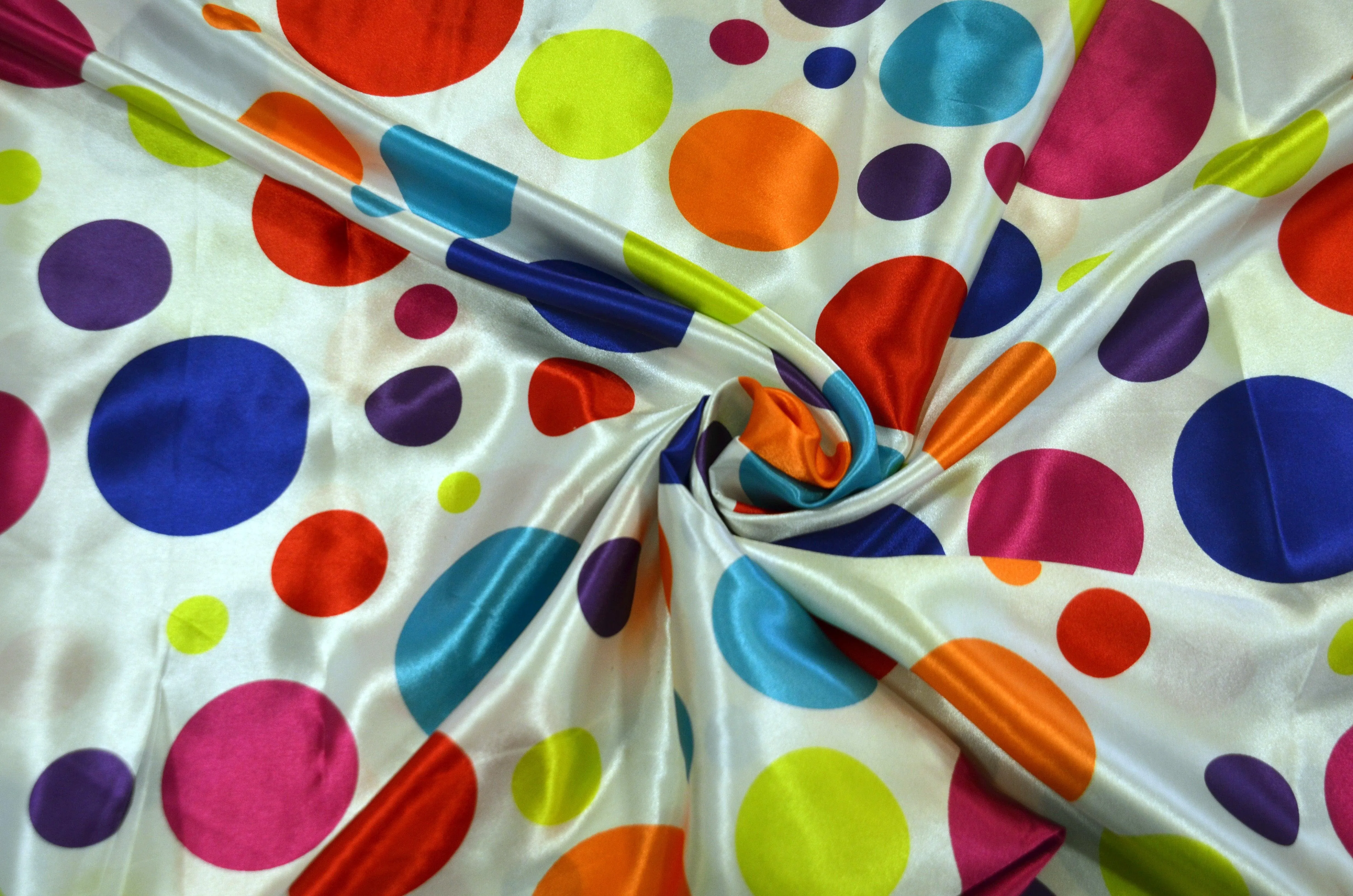 Multi Color Polka Dot Fabric | Polka Dot Satin Charmeuse | 60 Inch Wide | Silky Soft Satin for Dresses & Crafts