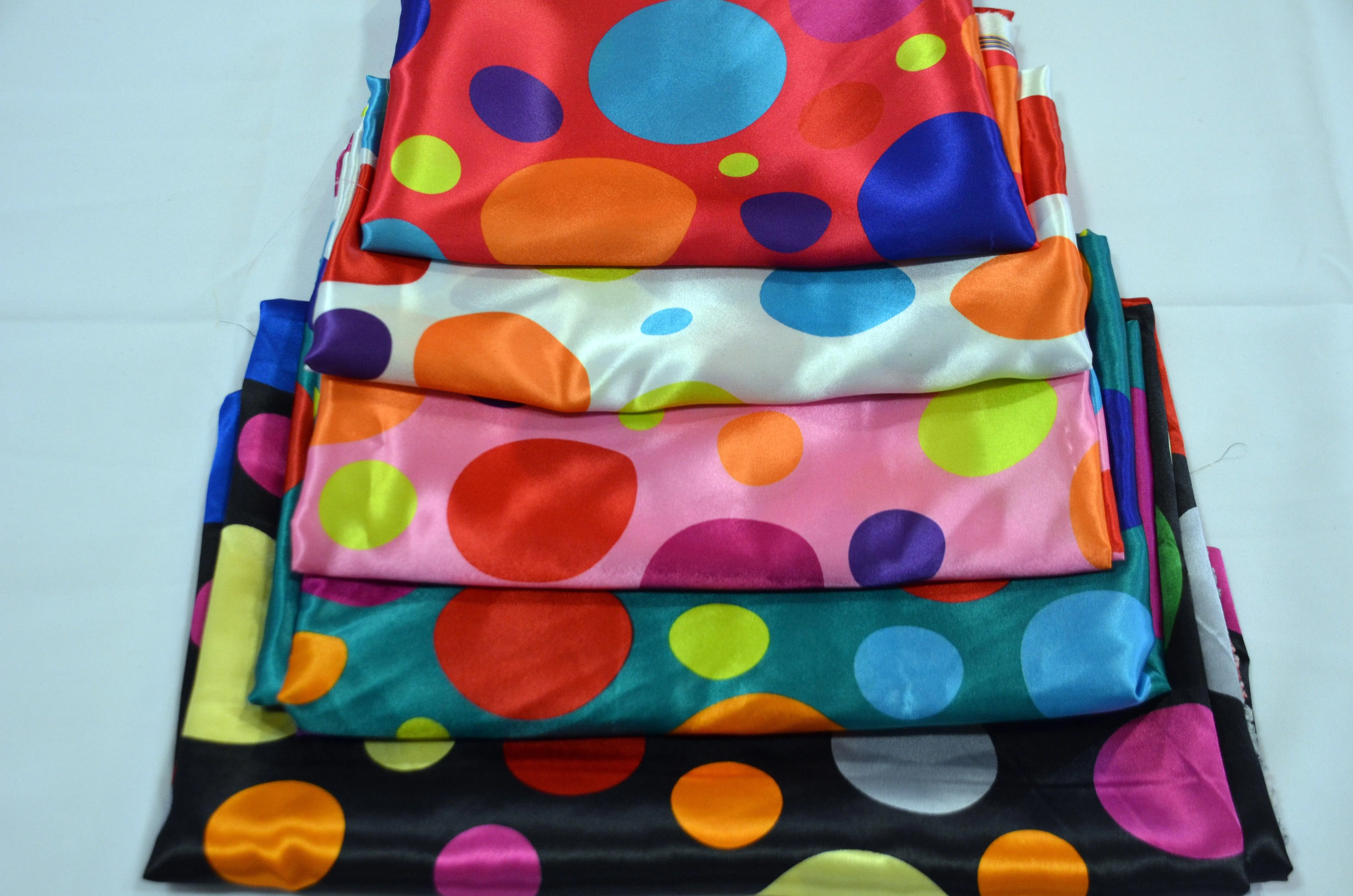 Multi Color Polka Dot Fabric | Polka Dot Satin Charmeuse | 60 Inch Wide | Silky Soft Satin for Dresses & Crafts