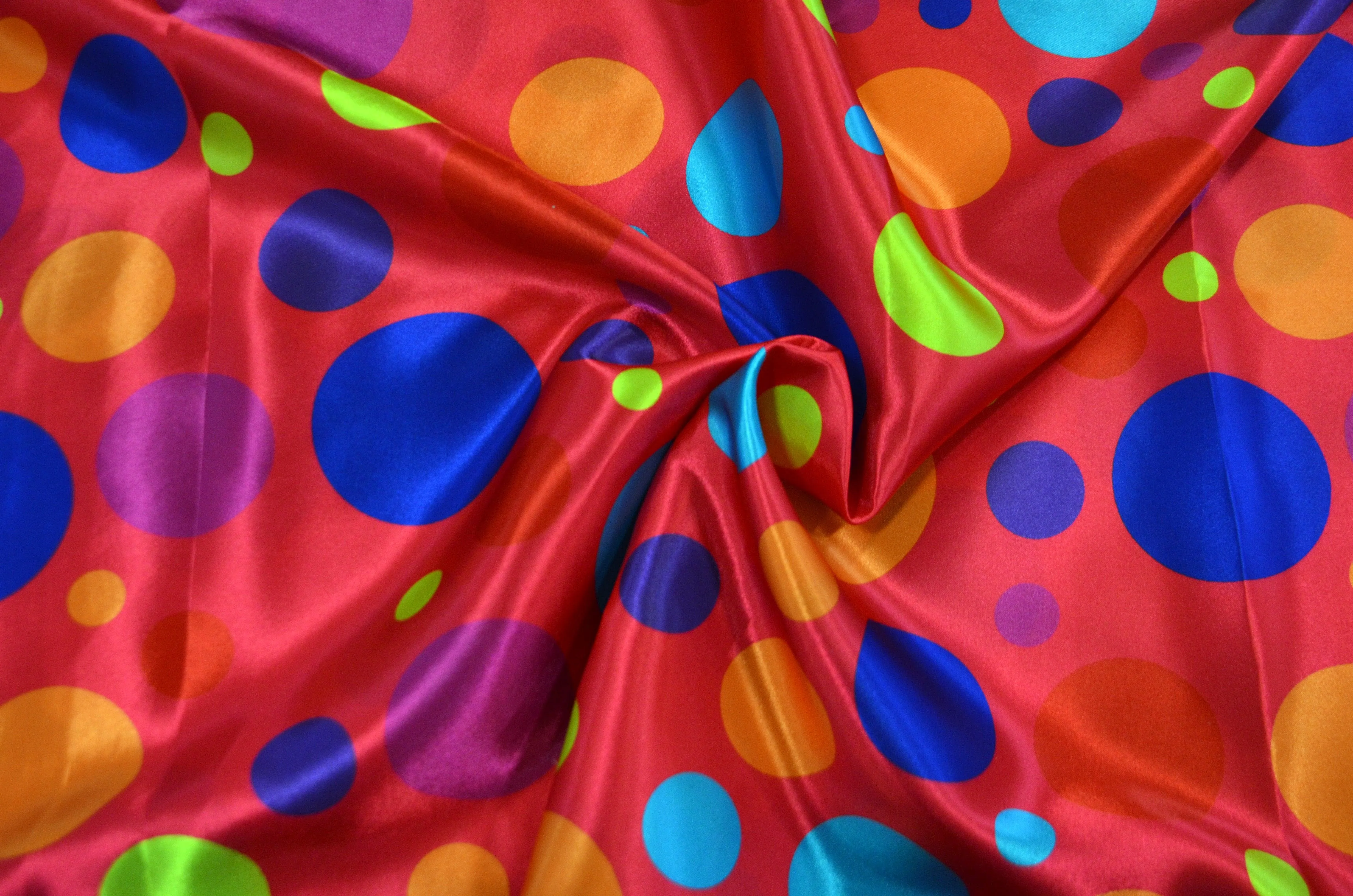 Multi Color Polka Dot Fabric | Polka Dot Satin Charmeuse | 60 Inch Wide | Silky Soft Satin for Dresses & Crafts