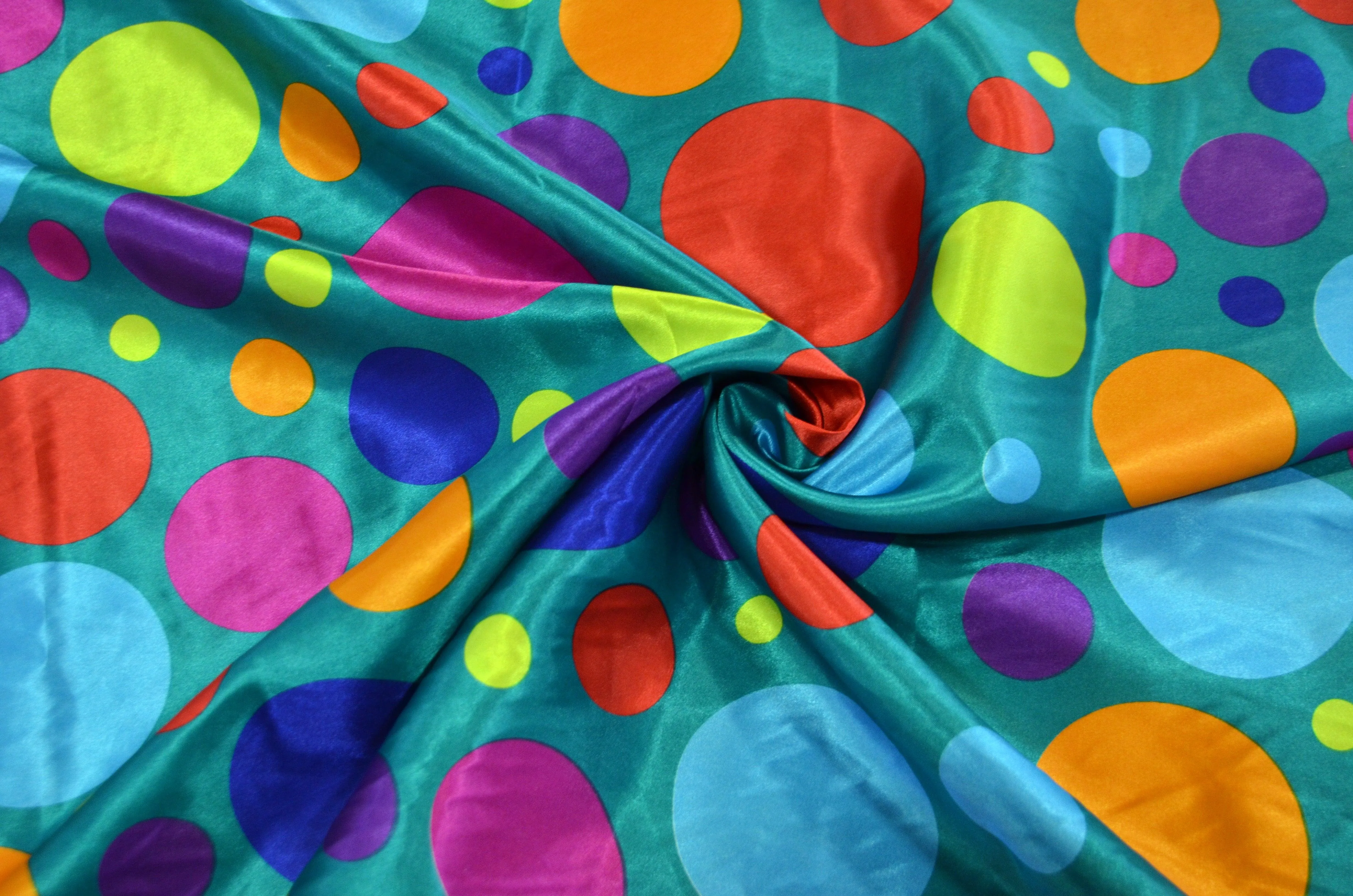 Multi Color Polka Dot Fabric | Polka Dot Satin Charmeuse | 60 Inch Wide | Silky Soft Satin for Dresses & Crafts