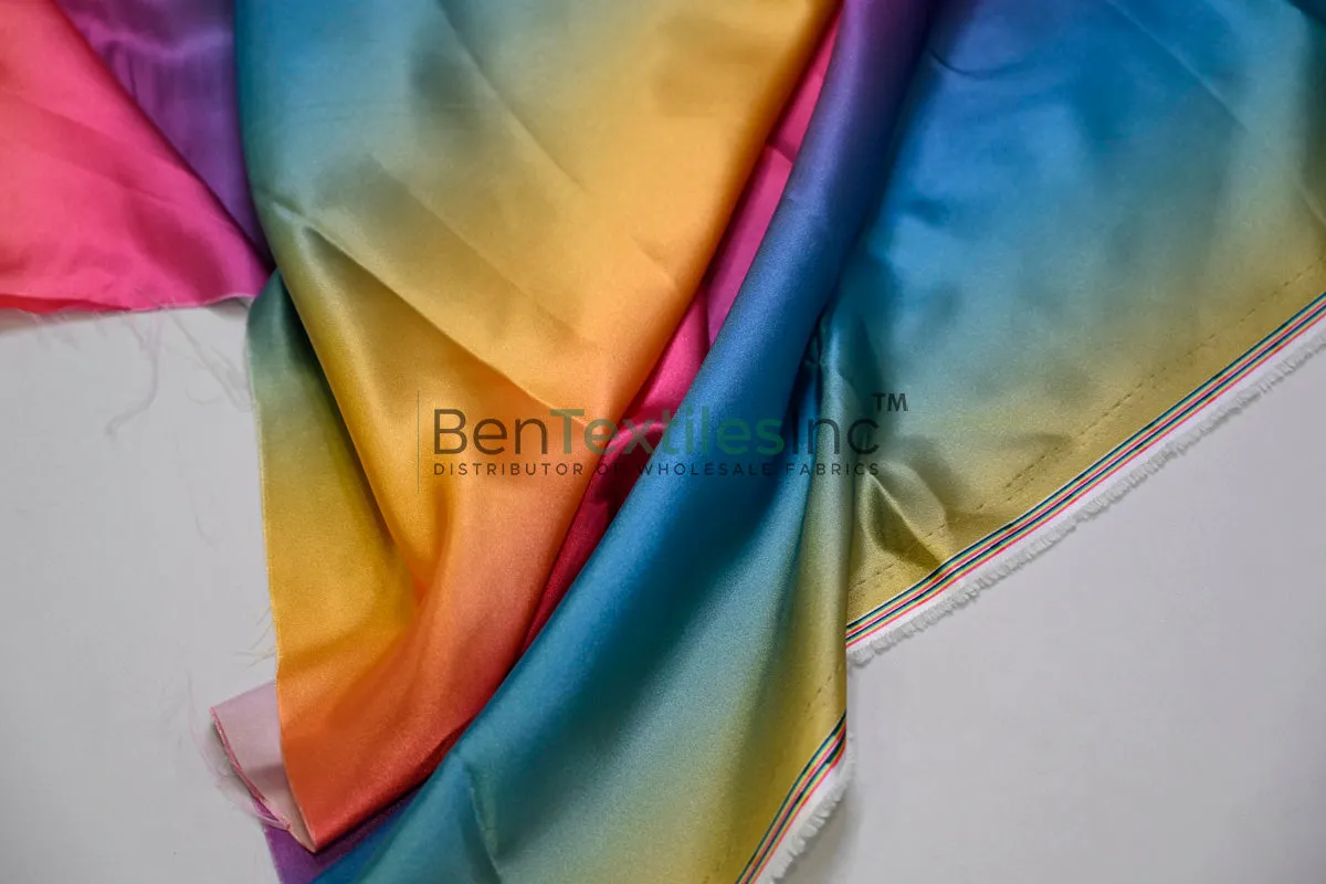 Multi Color Rainbow Satin Fabric | Rainbow Charmeuse Satin | 60 Inch Wide | Silky Ombre Satin for Dresses & Crafts