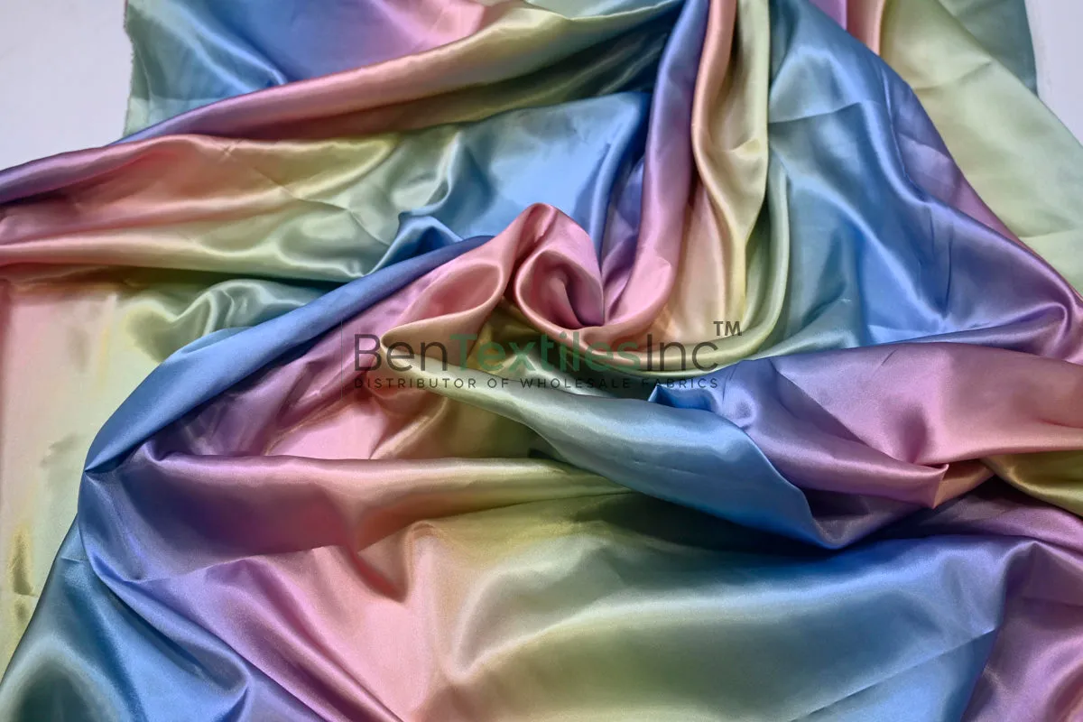 Multi Color Rainbow Satin Fabric | Rainbow Charmeuse Satin | 60 Inch Wide | Silky Ombre Satin for Dresses & Crafts