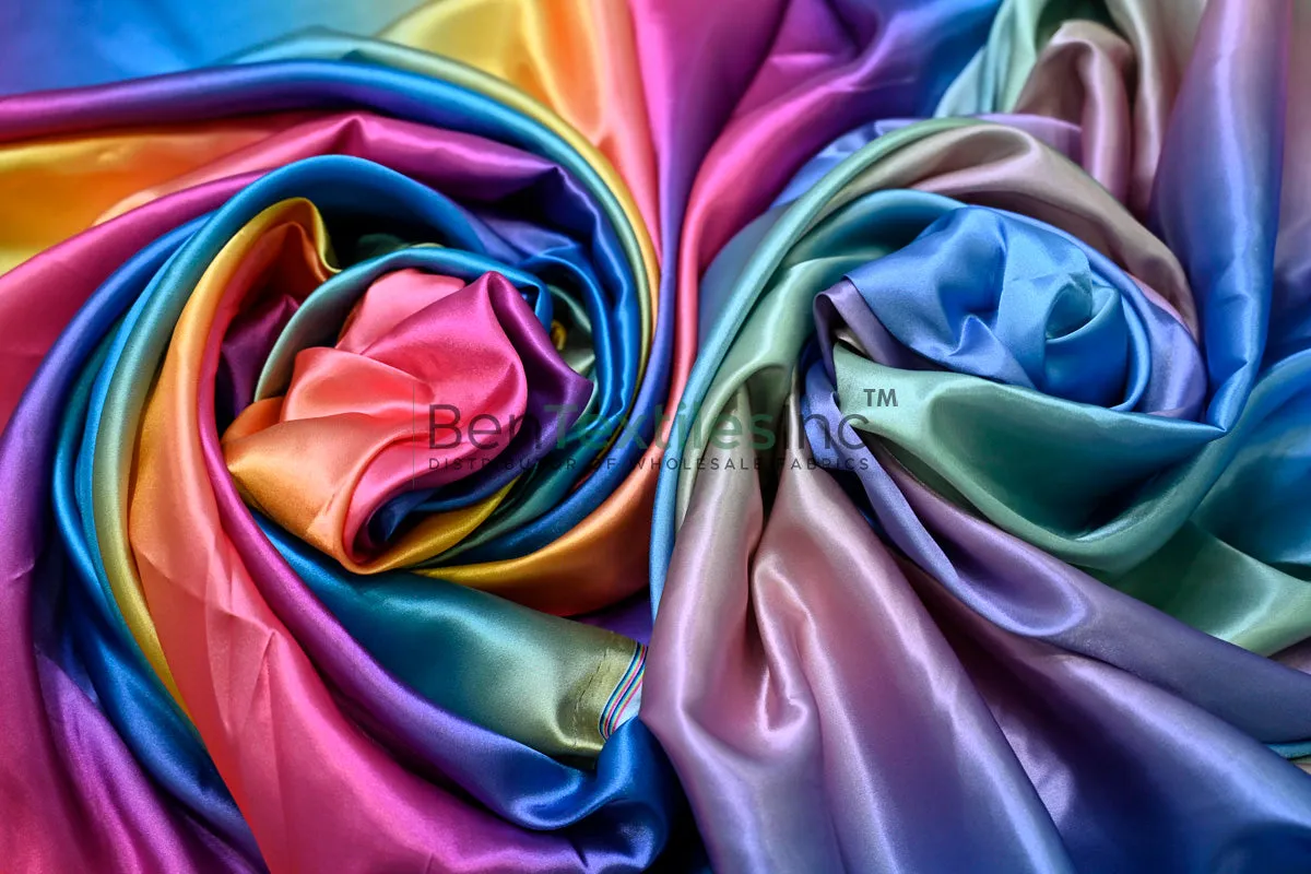 Multi Color Rainbow Satin Fabric | Rainbow Charmeuse Satin | 60 Inch Wide | Silky Ombre Satin for Dresses & Crafts