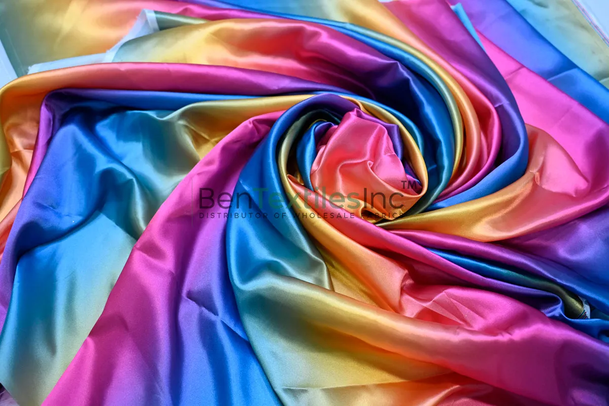 Multi Color Rainbow Satin Fabric | Rainbow Charmeuse Satin | 60 Inch Wide | Silky Ombre Satin for Dresses & Crafts