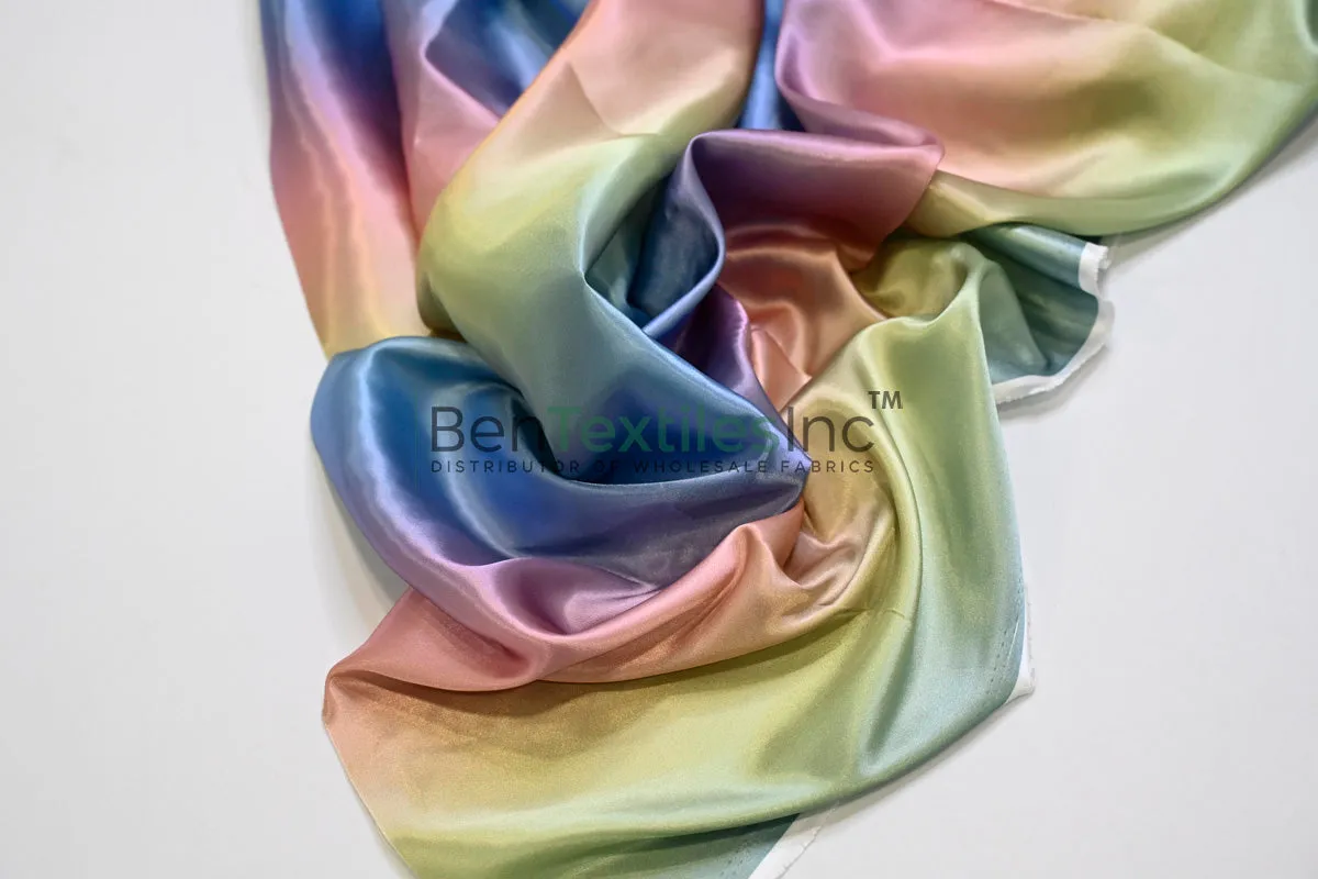 Multi Color Rainbow Satin Fabric | Rainbow Charmeuse Satin | 60 Inch Wide | Silky Ombre Satin for Dresses & Crafts