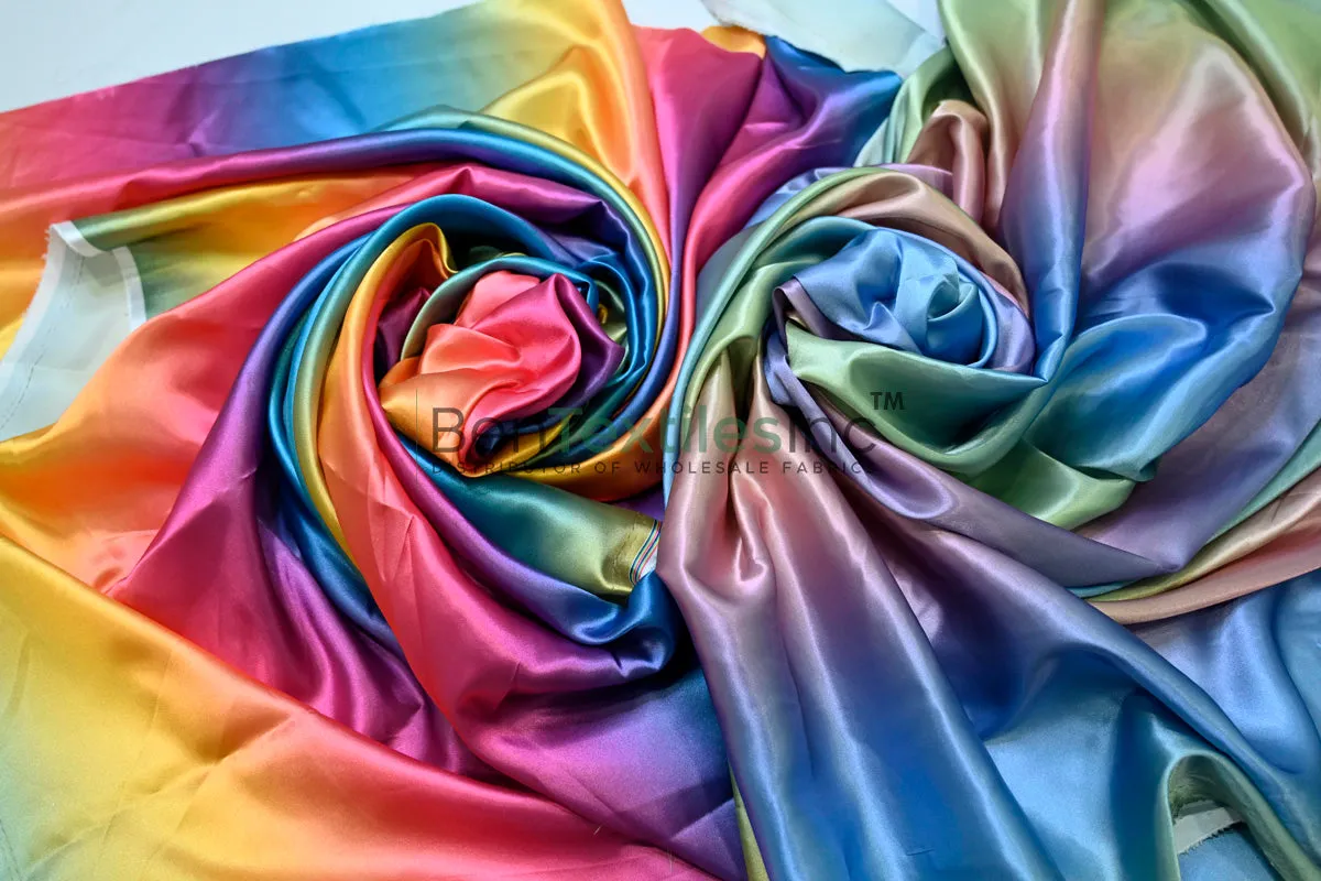 Multi Color Rainbow Satin Fabric | Rainbow Charmeuse Satin | 60 Inch Wide | Silky Ombre Satin for Dresses & Crafts
