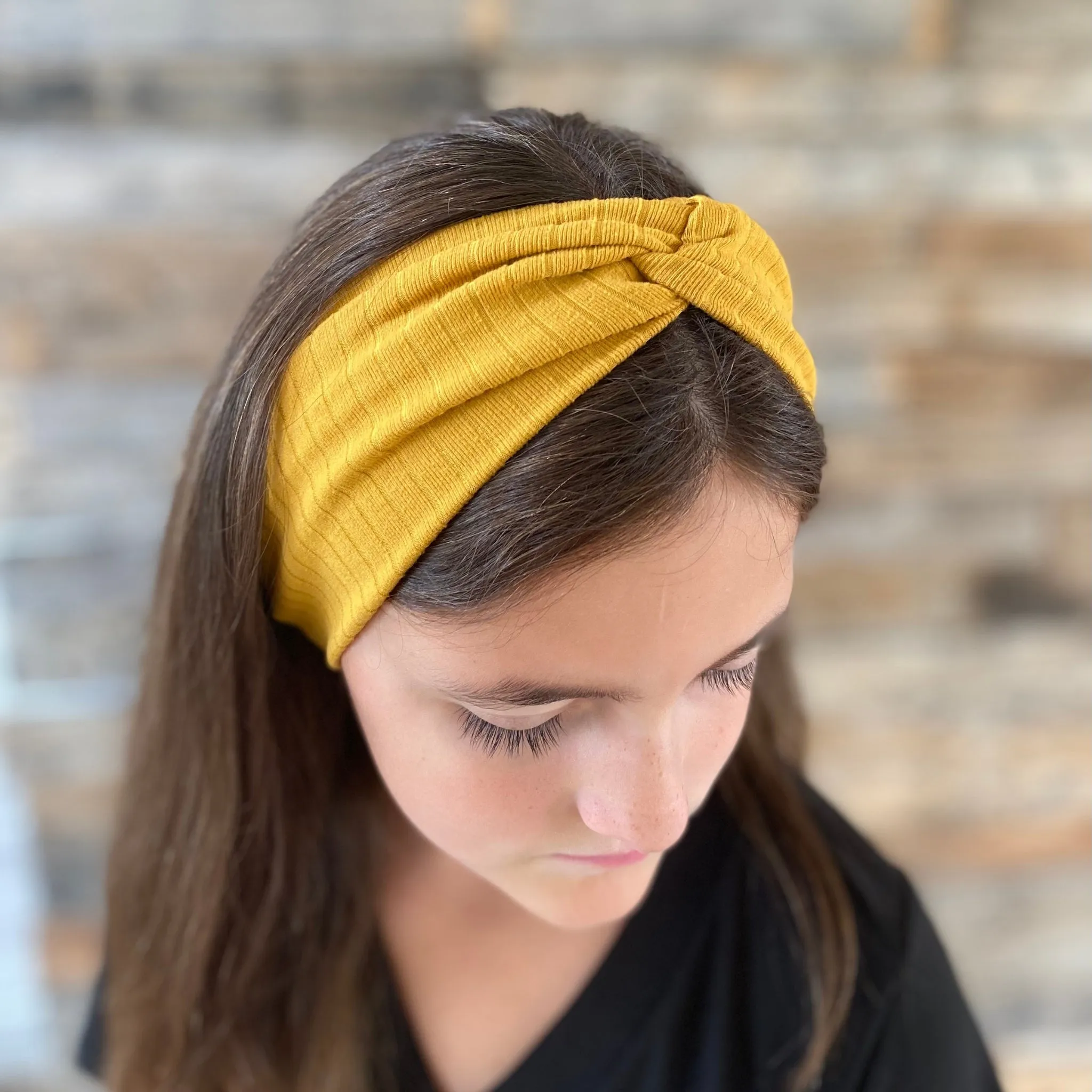 Mustard Ribbed Faux Knot Headband