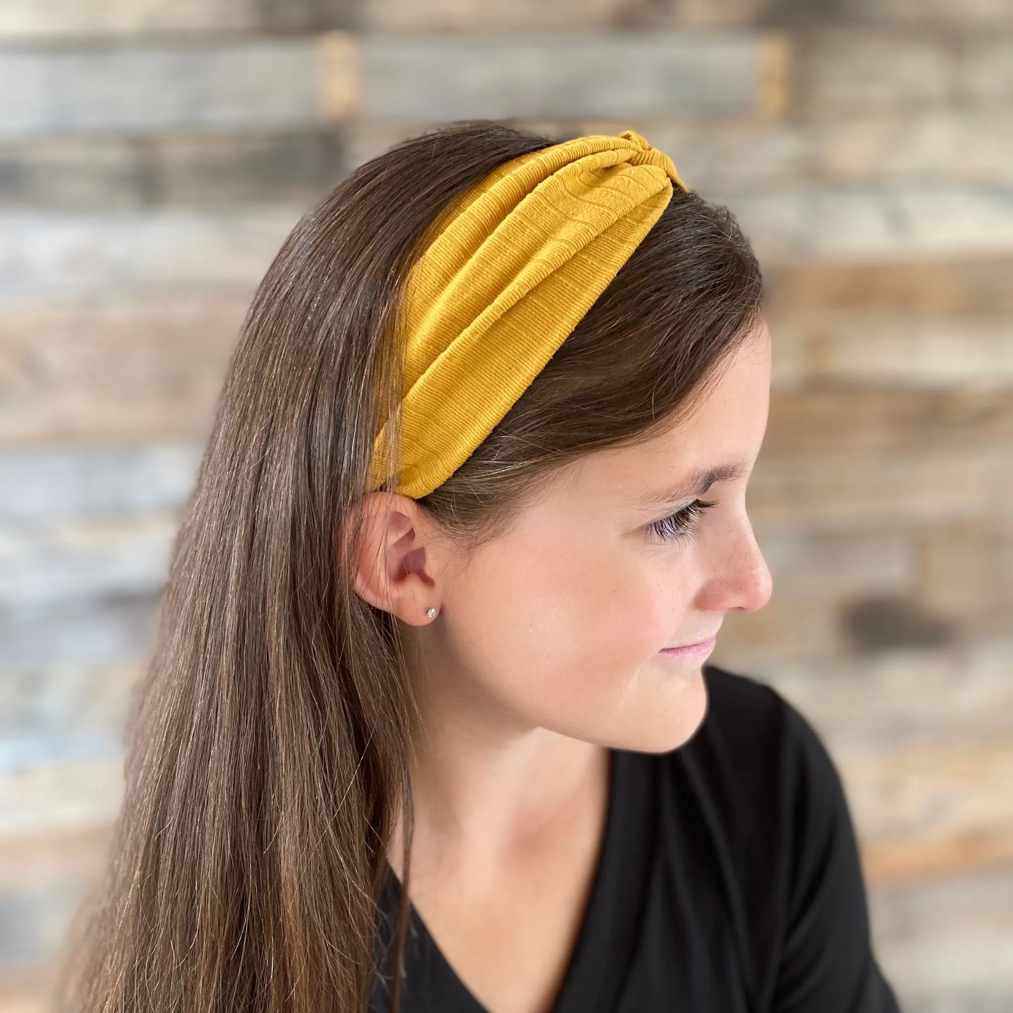 Mustard Ribbed Faux Knot Headband