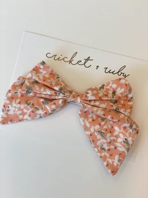 Oversized Linen Bow Clip - Blush Floral