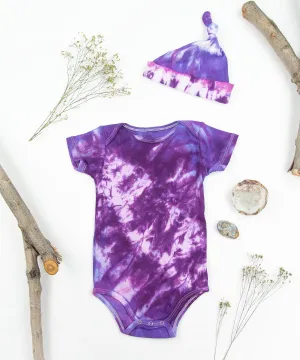 Purple Lilac Organic Tie Dye Baby Bodysuit   Hat