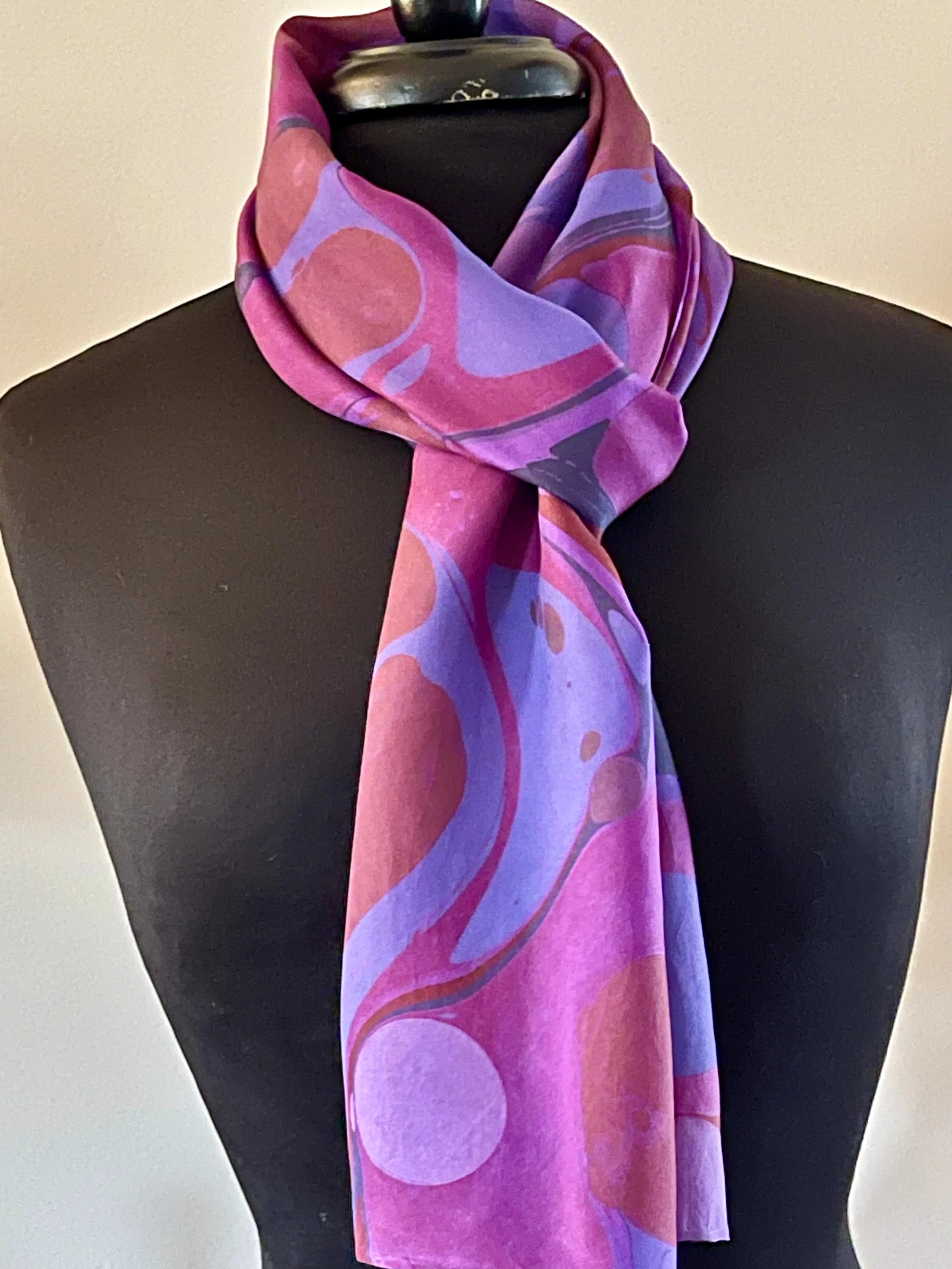 Purple Stone water marbled Silk, Scarf, table runner or wall hanging.scarf ... original.