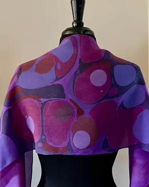 Purple Stone water marbled Silk, Scarf, table runner or wall hanging.scarf ... original.