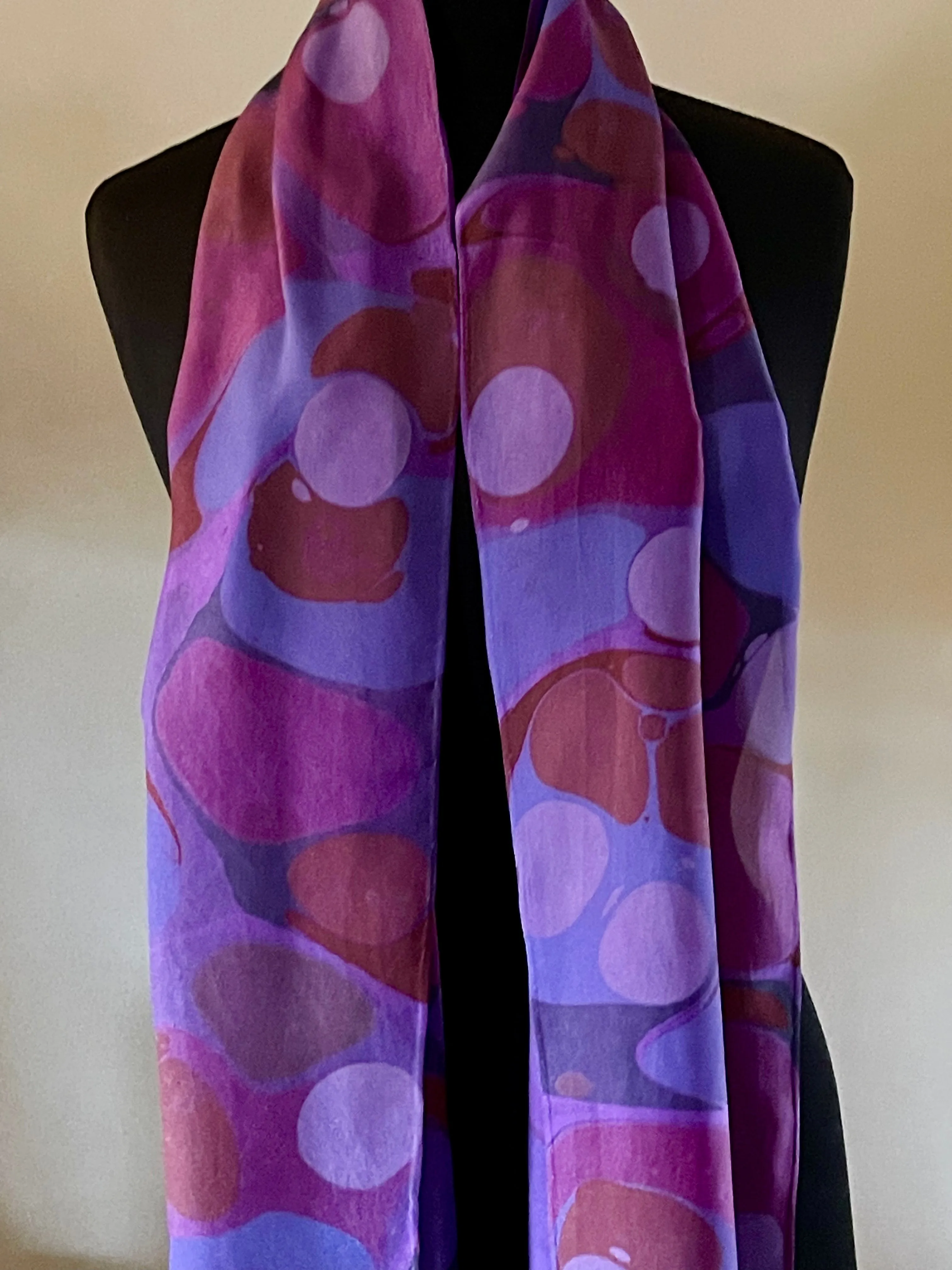 Purple Stone water marbled Silk, Scarf, table runner or wall hanging.scarf ... original.